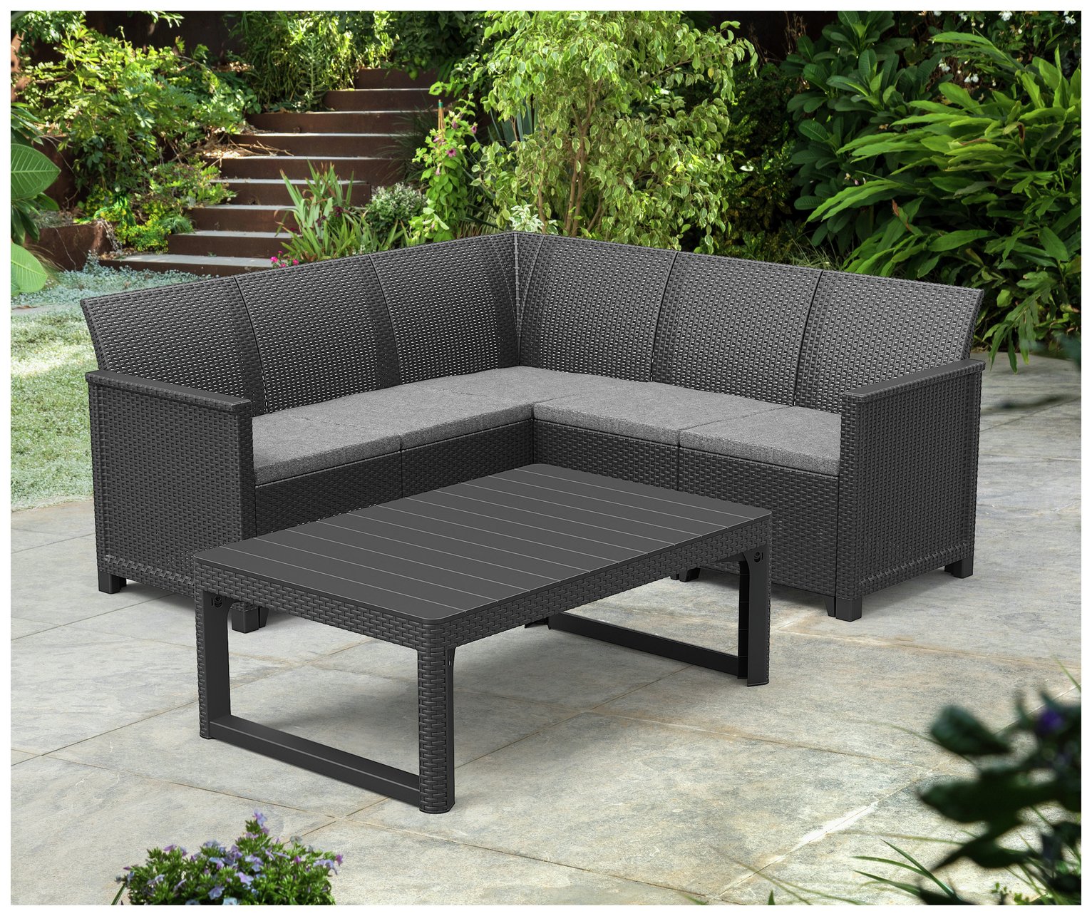 Keter Elodie 5 Seater Rattan Effect Garden Corner Sofa Set