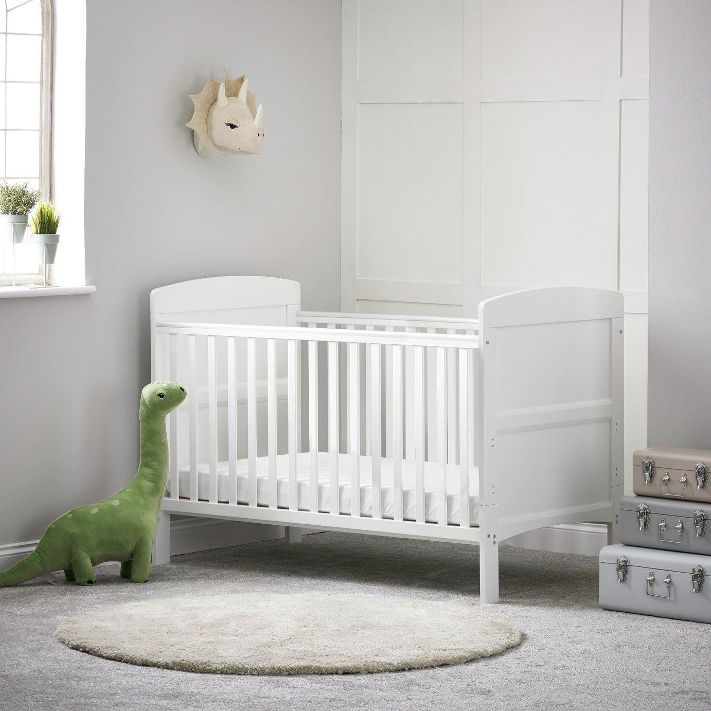 Obaby Grace Cot Bed, Cot Top Changer & Mattress – White