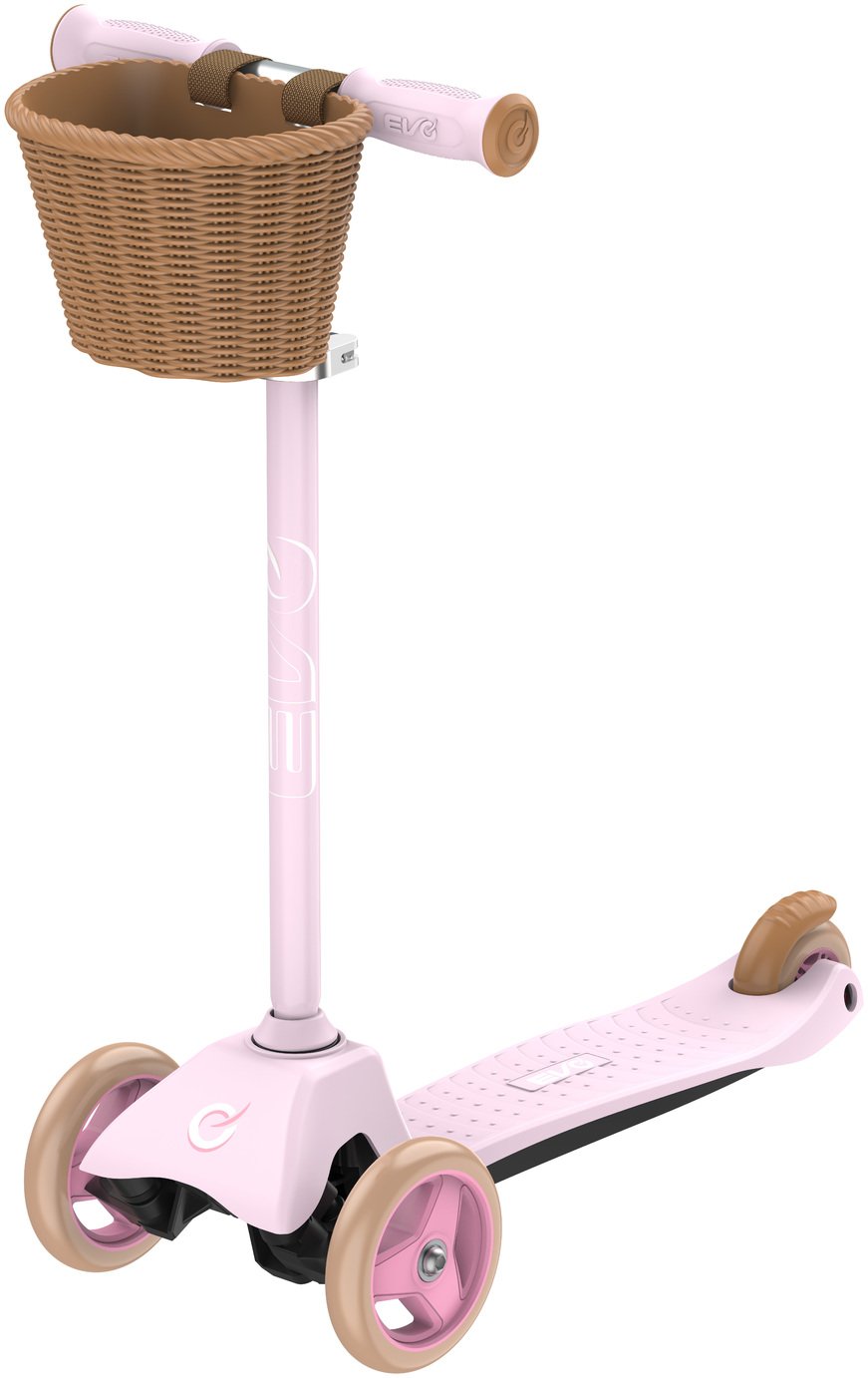 EVO Mini Cruiser 3 Wheel Scooter with Basket - Pink Pastel