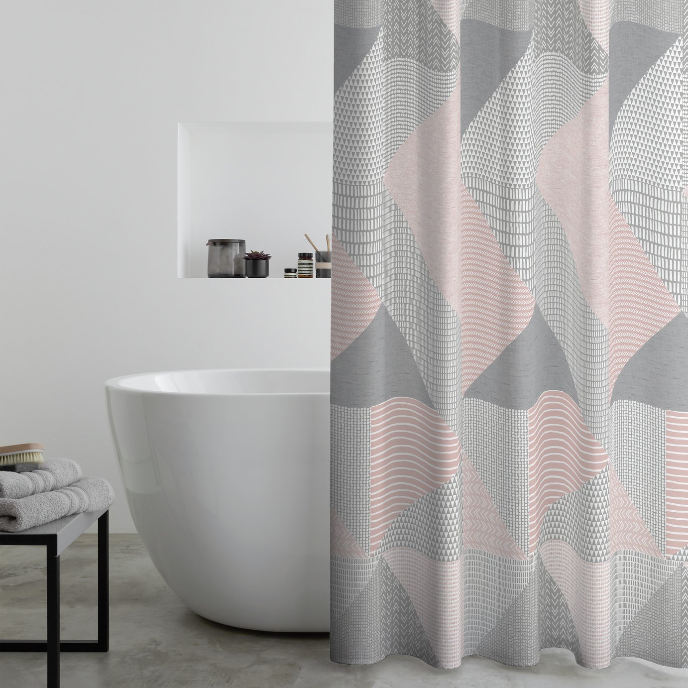 Catherine Lansfield Larsson Geo Shower Curtain - Pink