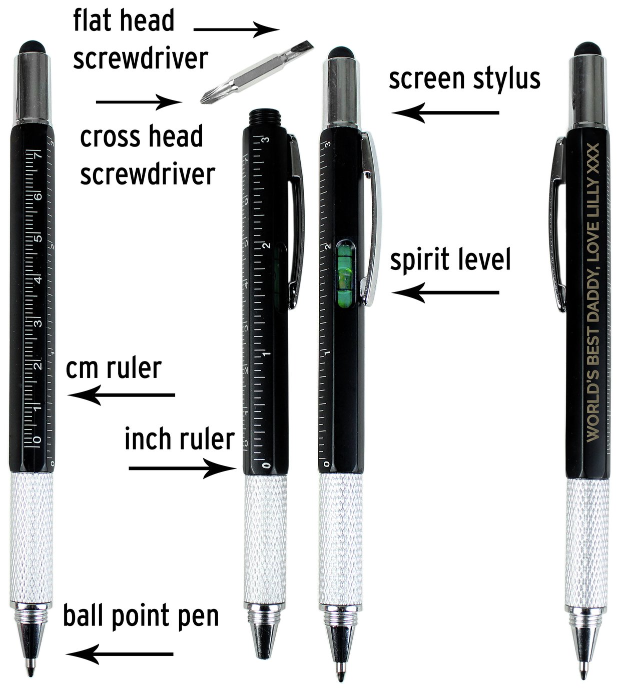 Personalised Message Free Text Multi Tool Pen - Black