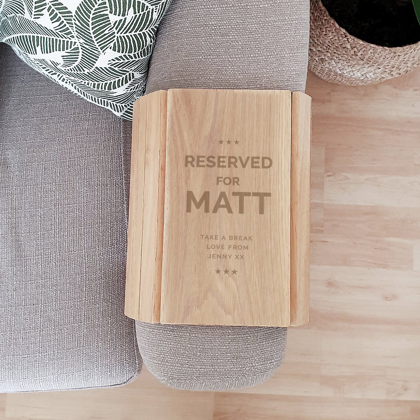 Personalised Message Reserved For Wooded Sofa Tray