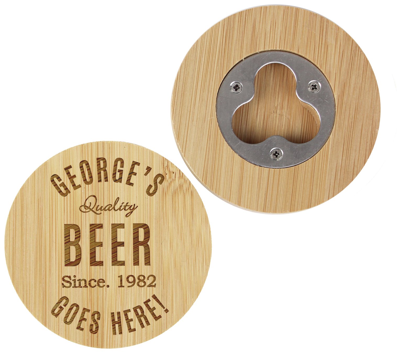 Personalised Message Free Text Bamboo Bottle Opener Coaster