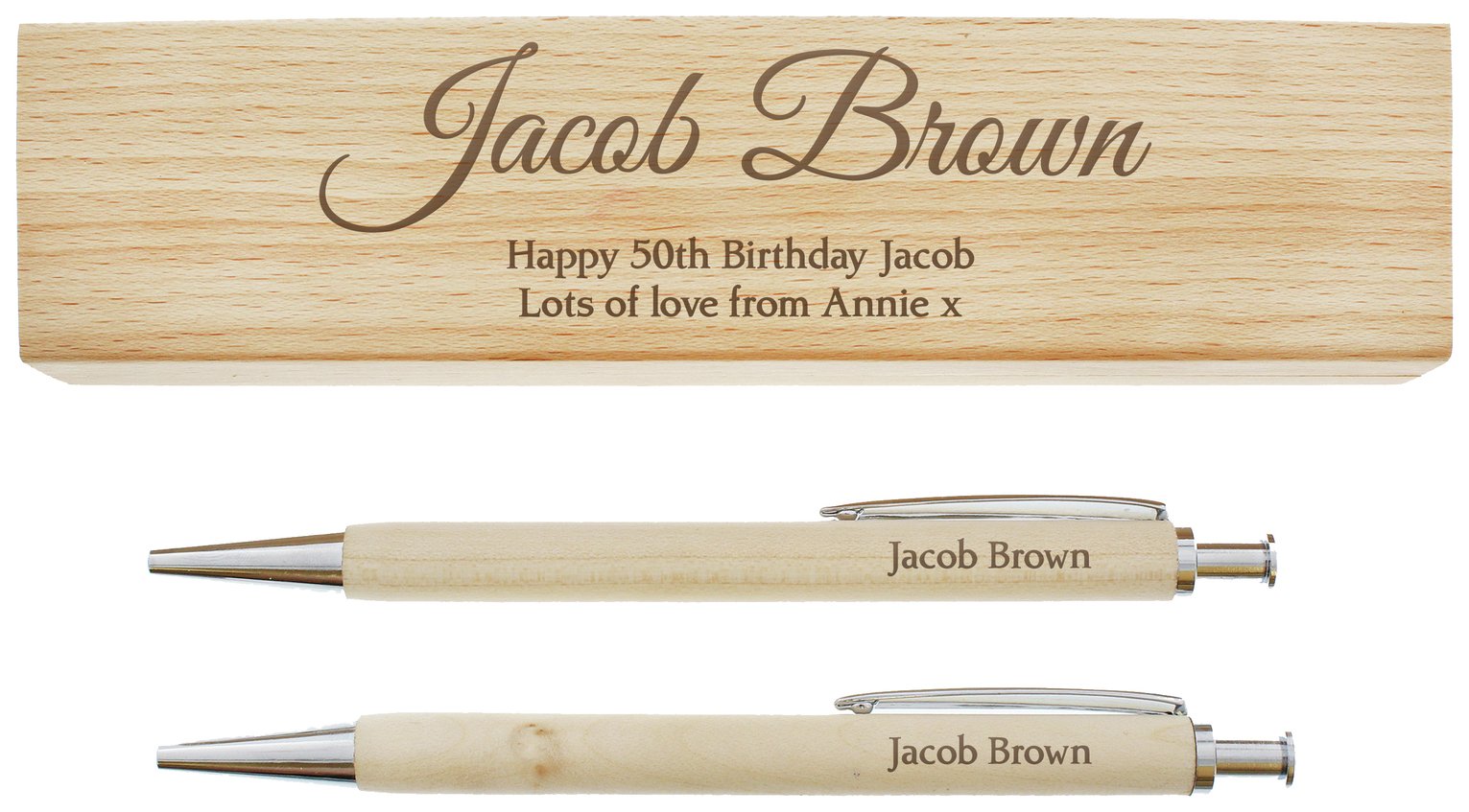 Personalised Message Wooden Pen And Pencil Box Set