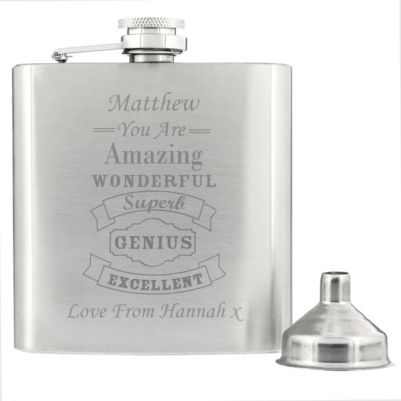 Personalised Message Vintage Typography Hip Flask - 170ml