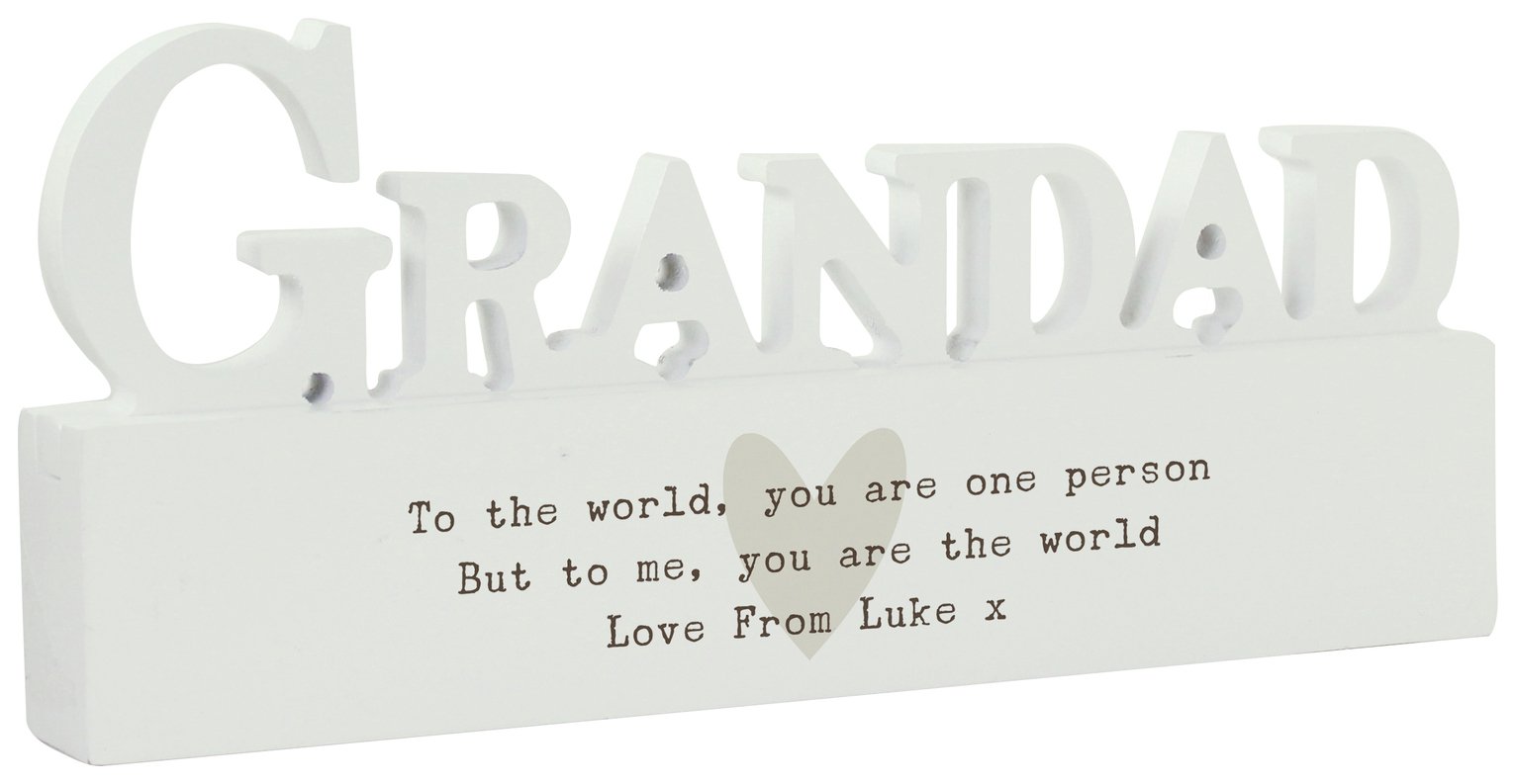 Personalised Message Free Text Heart Wooden Grandad Ornament