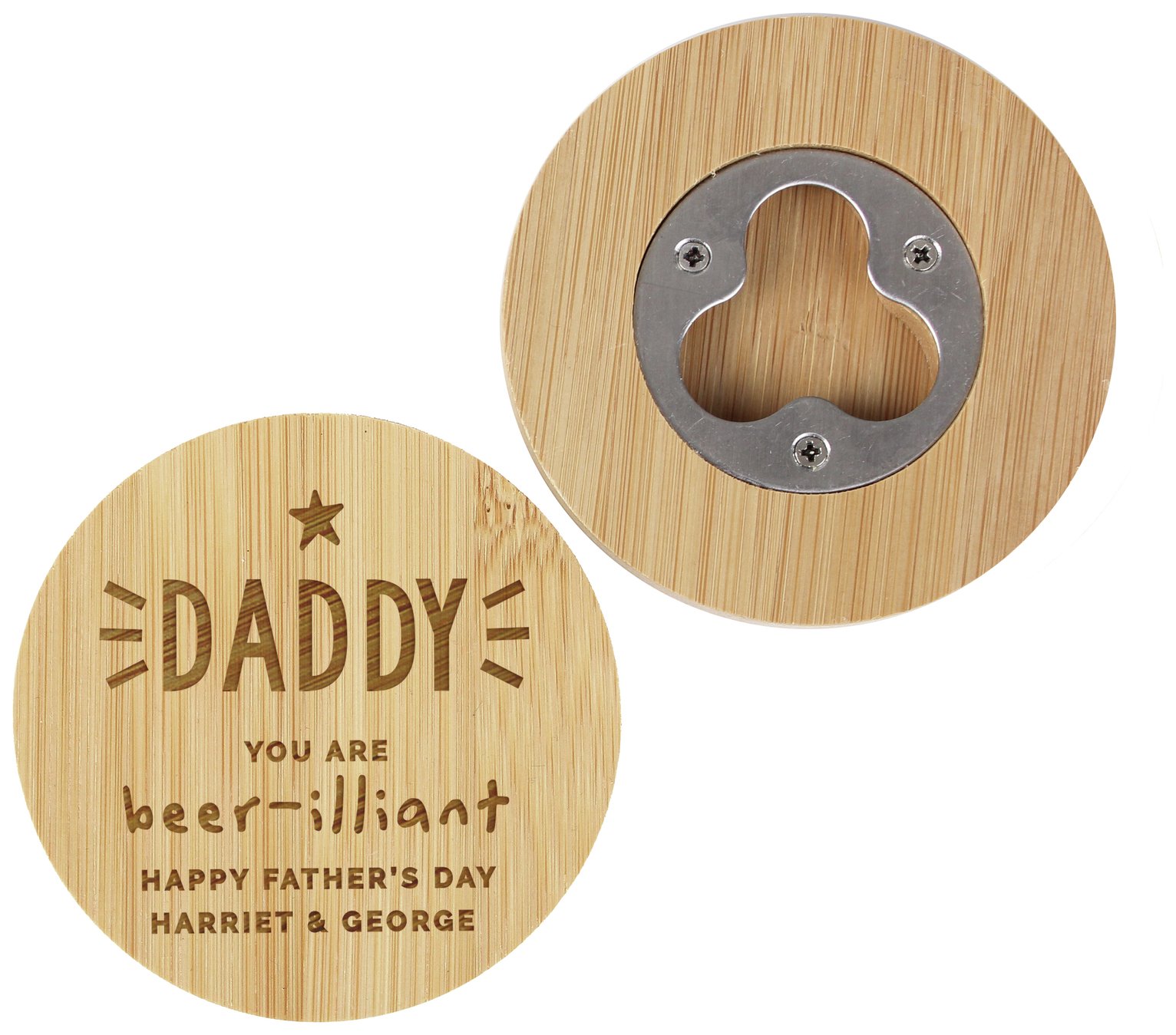 Personalised Message Star Bamboo Bottle Opener Coaster