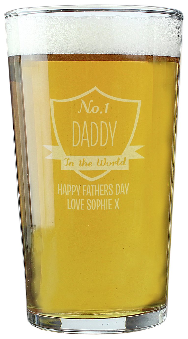 Personalised Message Number One Shield Pint Glass