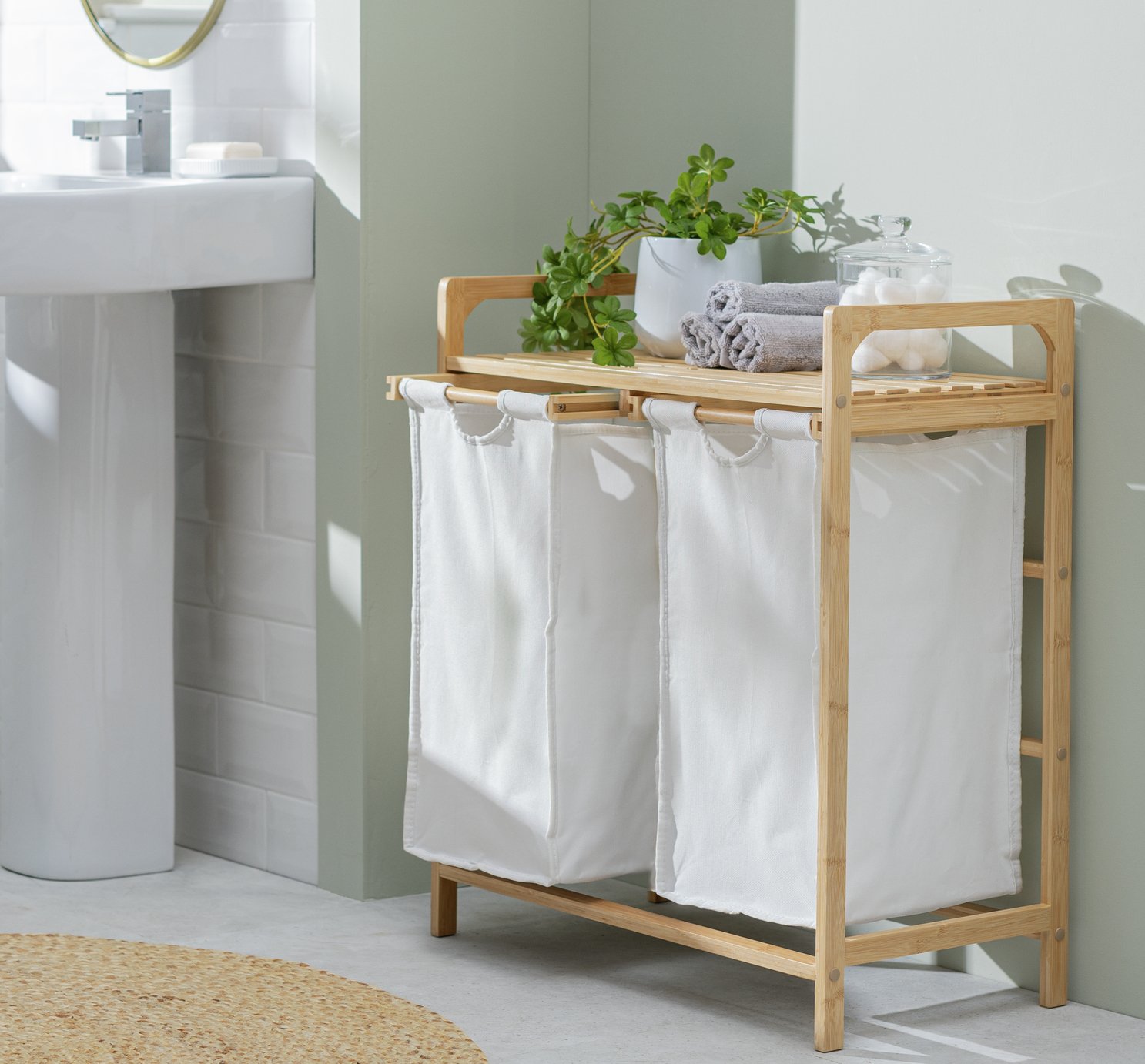 Habitat 38 Litre Bamboo Pull-Out Laundry Hamper - White
