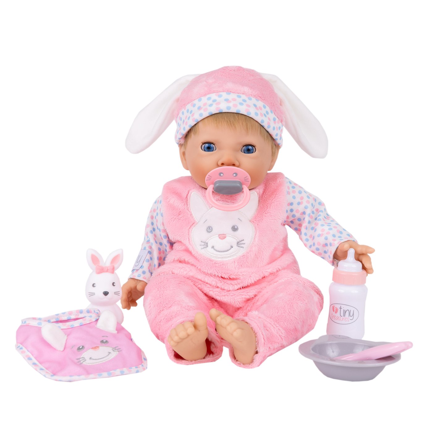 Tiny Treasures Feed & Play Bunny Baby Doll Set - 44cm