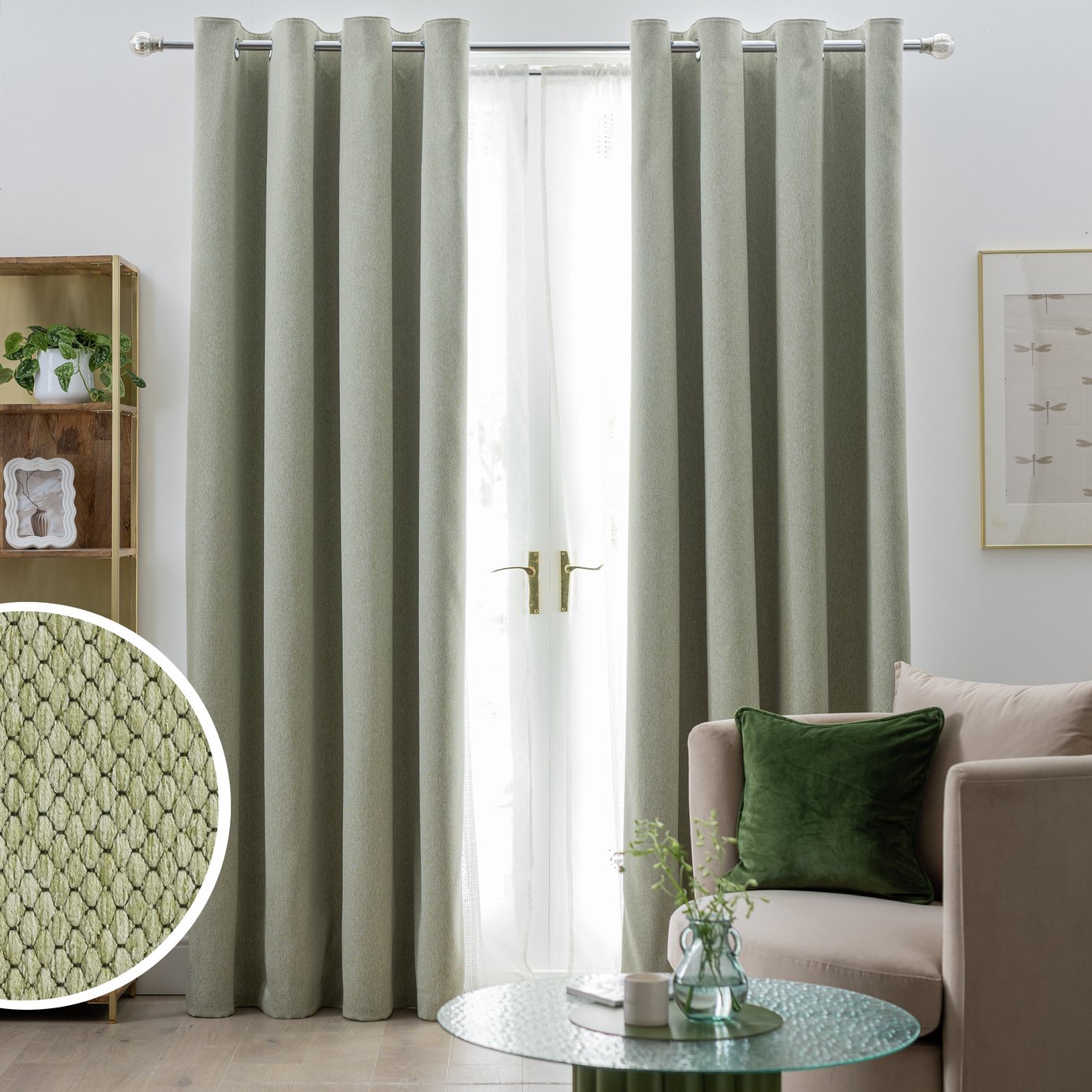 Habitat Textured Blackout Eyelet Curtains - Green -168x229cm