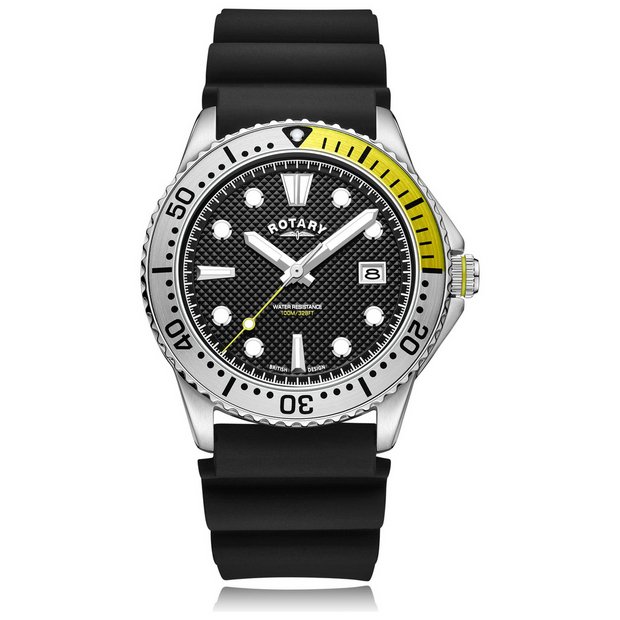 Buy Rotary Men s Black Silicone Strap Bezel Watch Men s watches