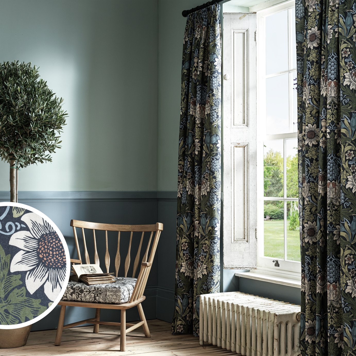 Habitat x Morris & Co. Sunflower Curtain - Navy