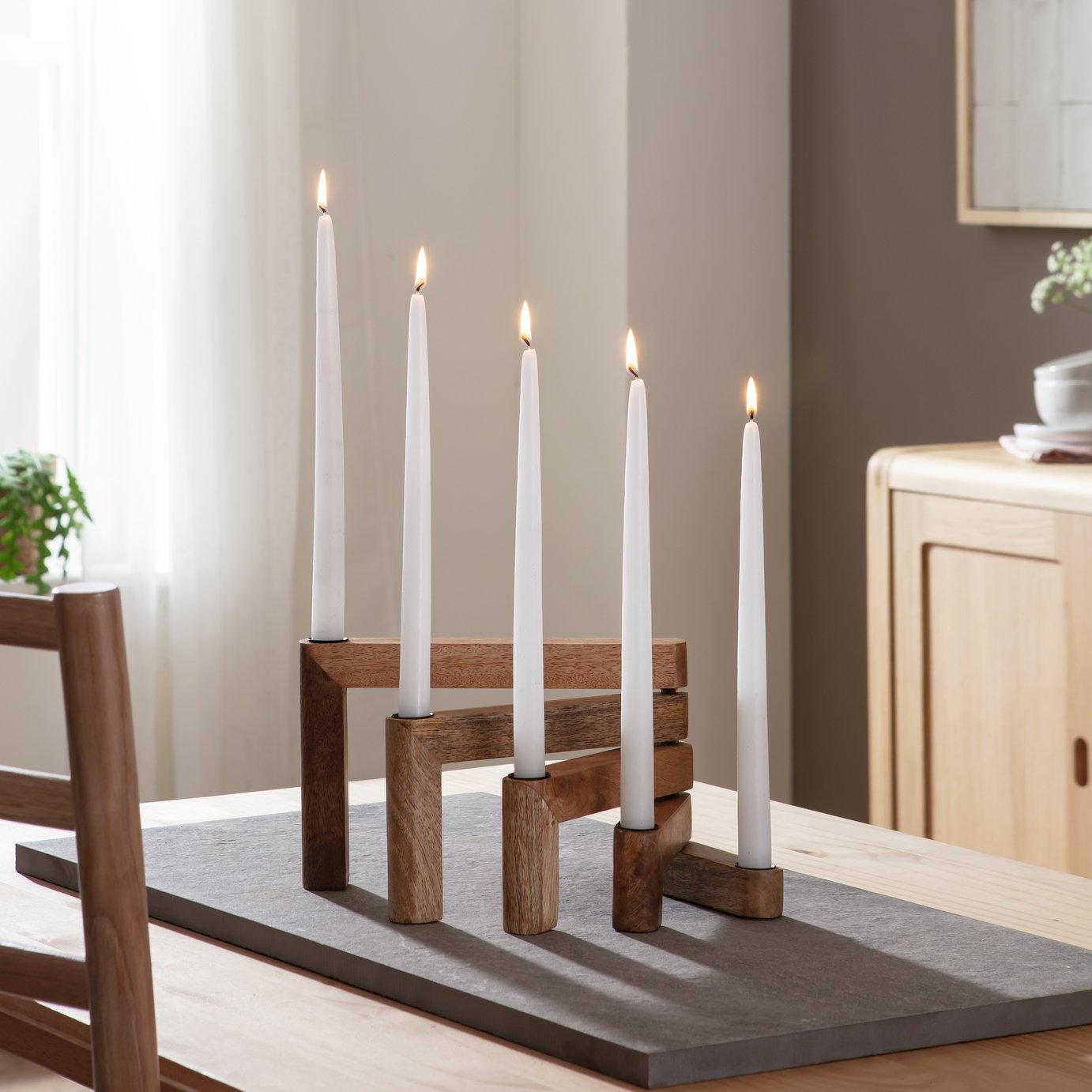 Habitat Mango Wood Folding Taper Candle Holder - Natural