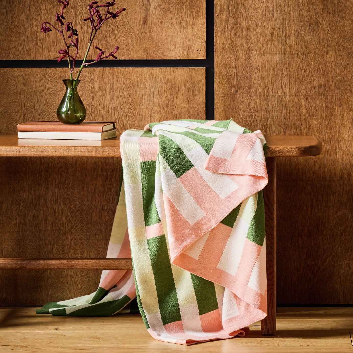 Habitat Knitted Throw - Pink & Green- 125x150cm