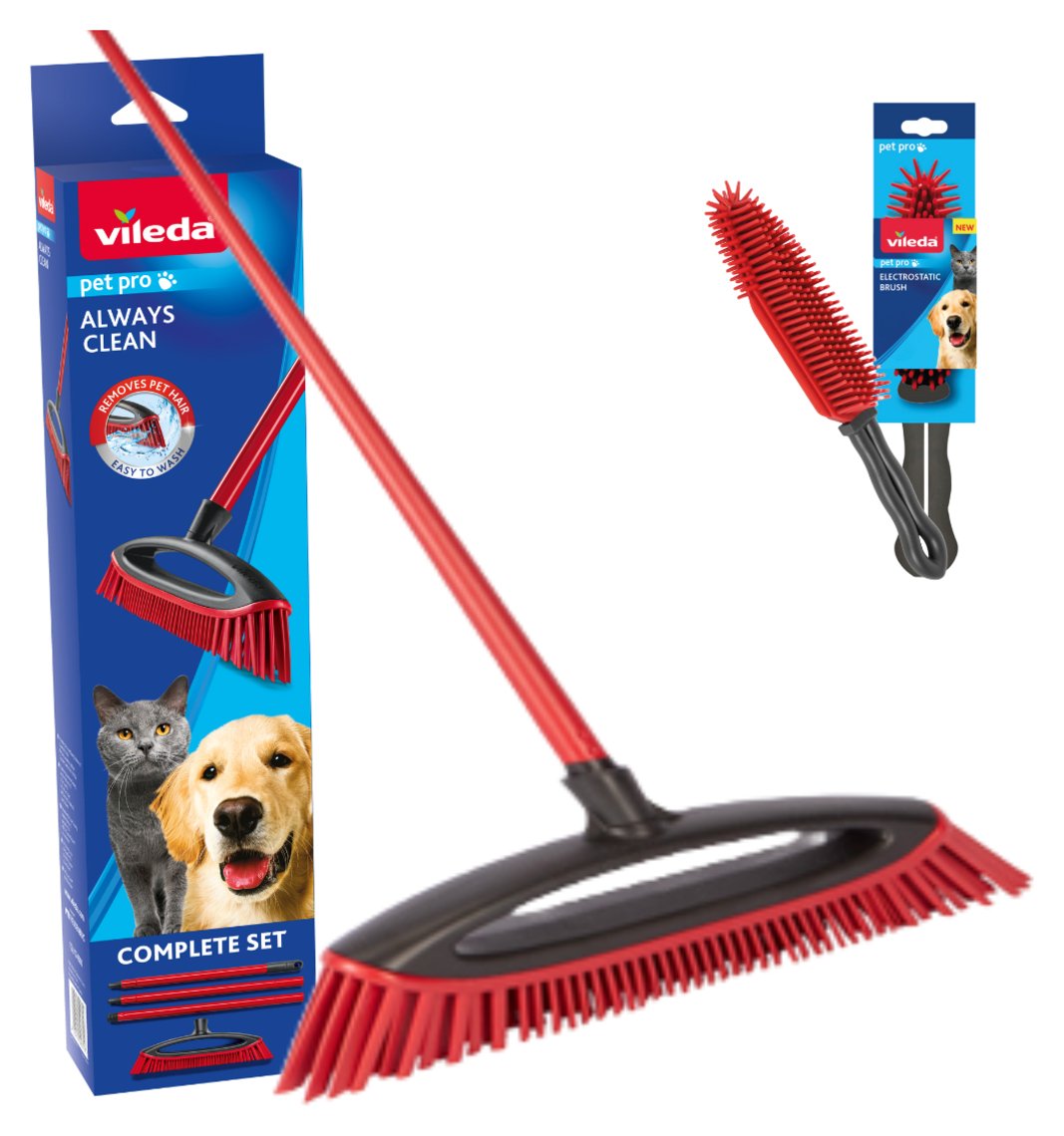 Vileda Pet Pro Rubber Broom & Electrostatic Brush Bundle