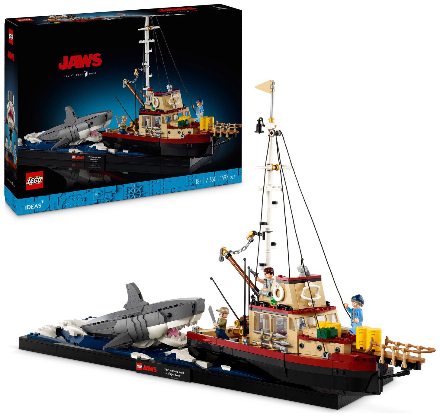 LEGO Ideas Jaws Set for Adults with Model Shark & Boat 21350