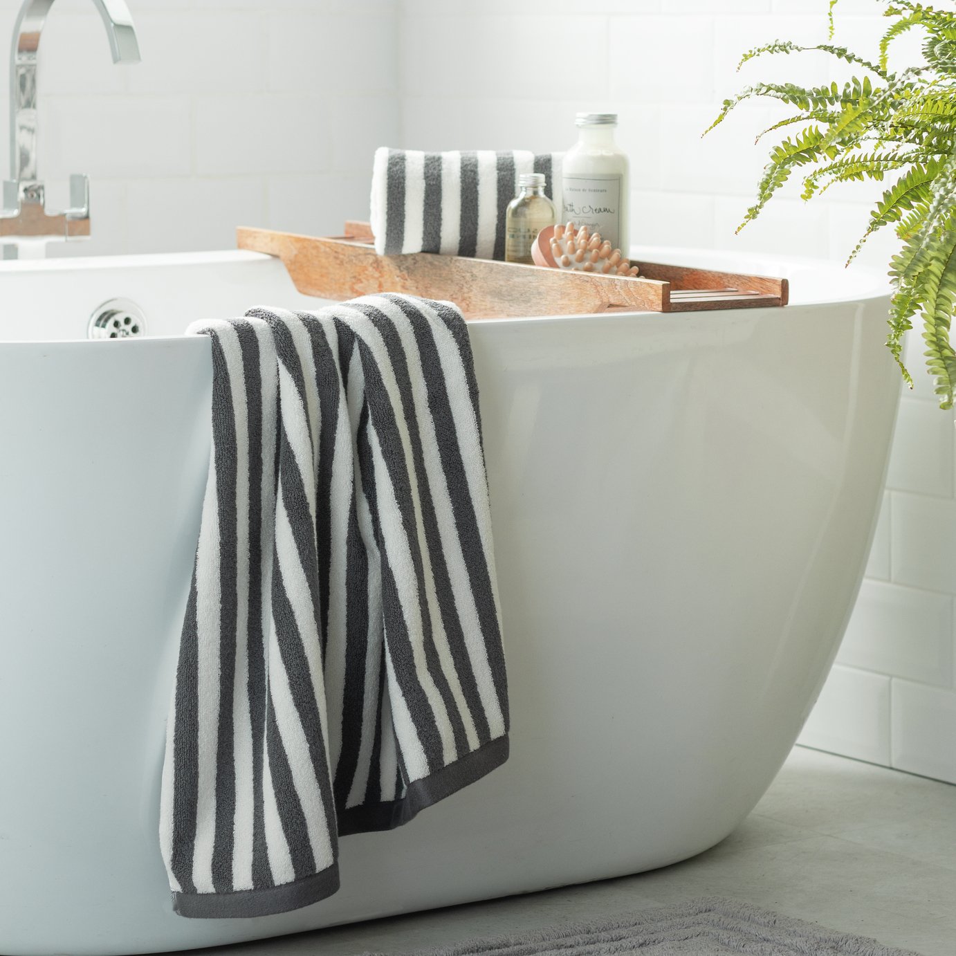Habitat Grey Stripe Bath Towel