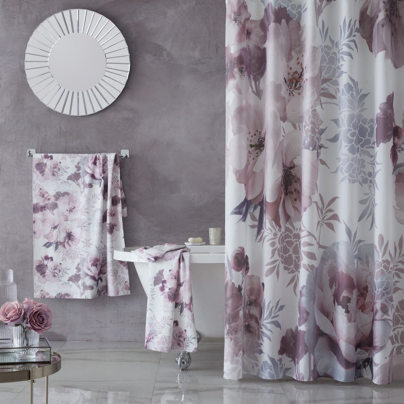 Catherine Lansfield Dramatic Floral Shower Curtain - Pink
