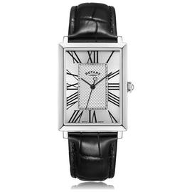 Rotary Men's Black Leather Strap Silver Dial Watch