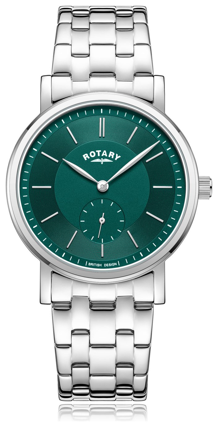 Rotary Men's Stainless Steel  Green Bezel Bracelet Watch 