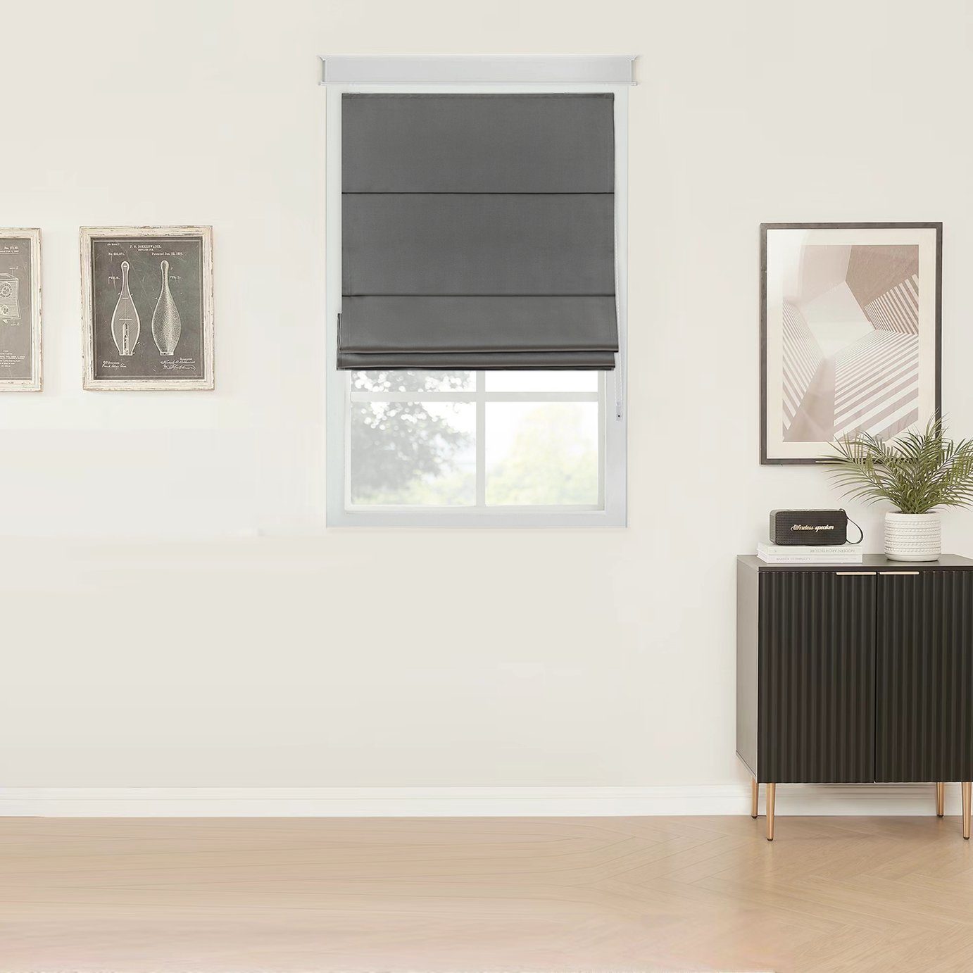 Little Black Book Blackout Charcoal Roman Blind