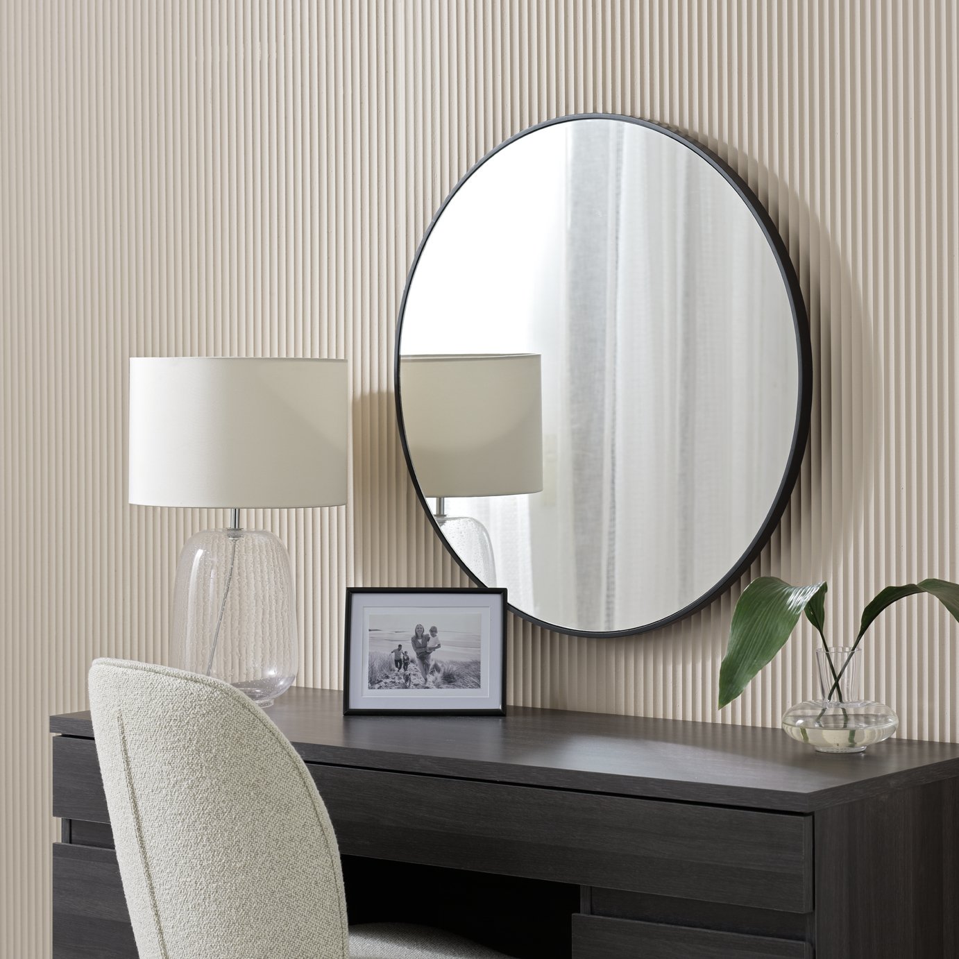 Home Essentials Black Round Wall Mirror - 70x70cm
