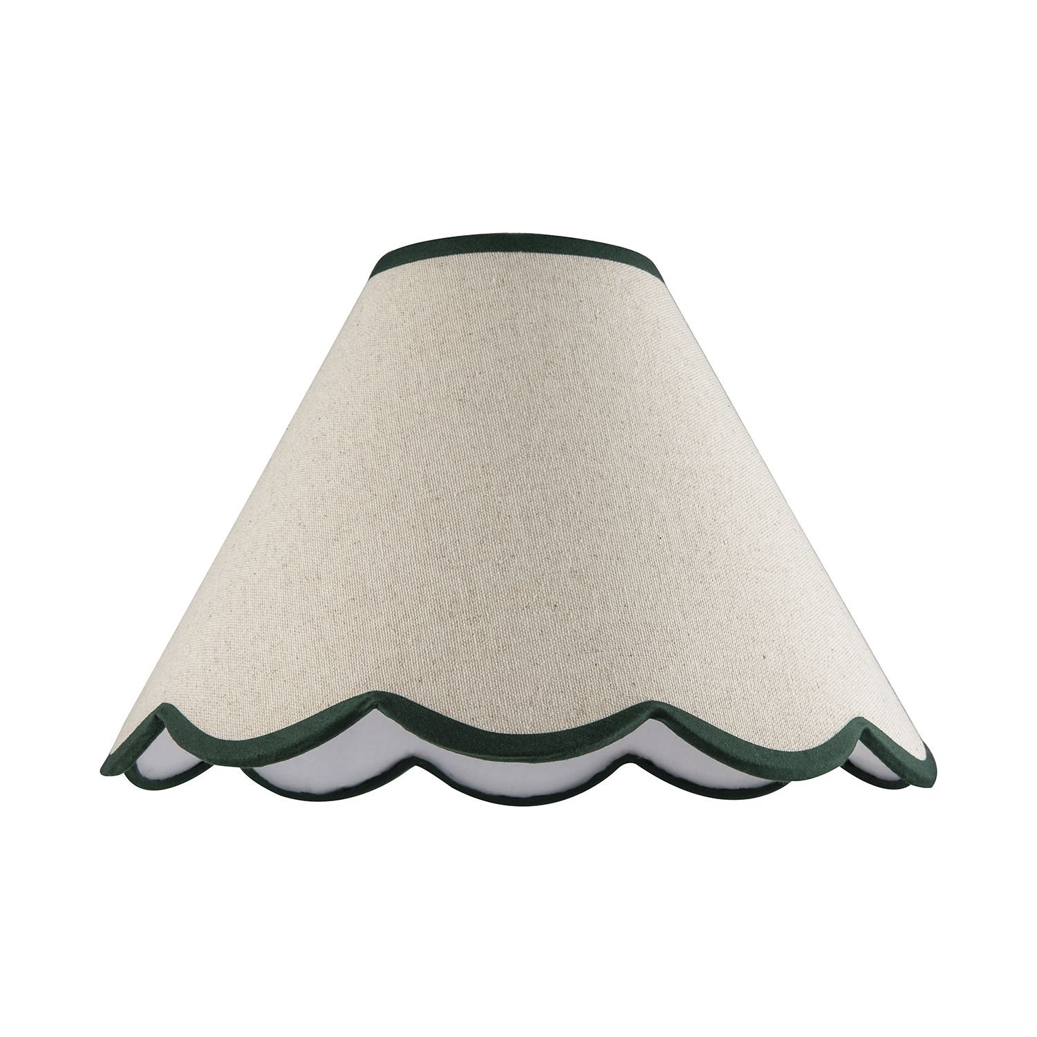 Happy Homewares Dark Green Scallop Edge Natural Textured Linen Lampshade - 30cm
