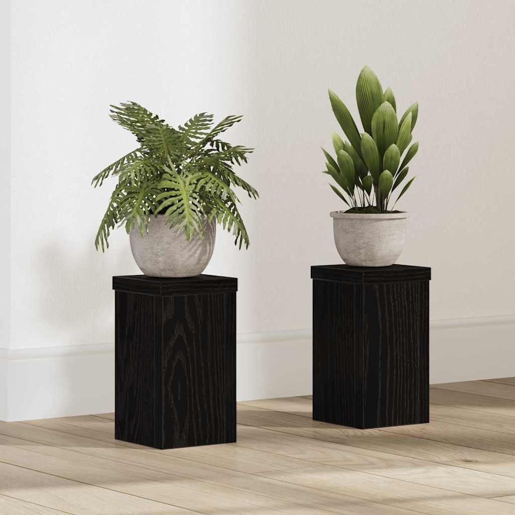 Walplus Pack of 2 Engineered Wood Plant Stand - Black Oak - 10 x 10 x 18 cm