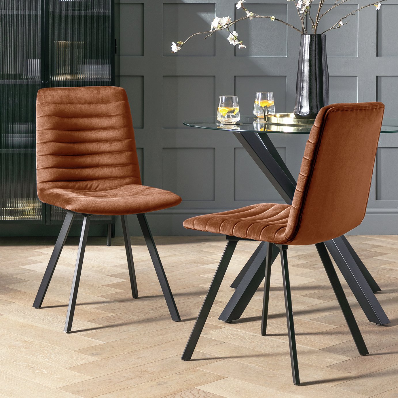 Argos Home Keaton Pair of Velvet Dining Chairs - Copper