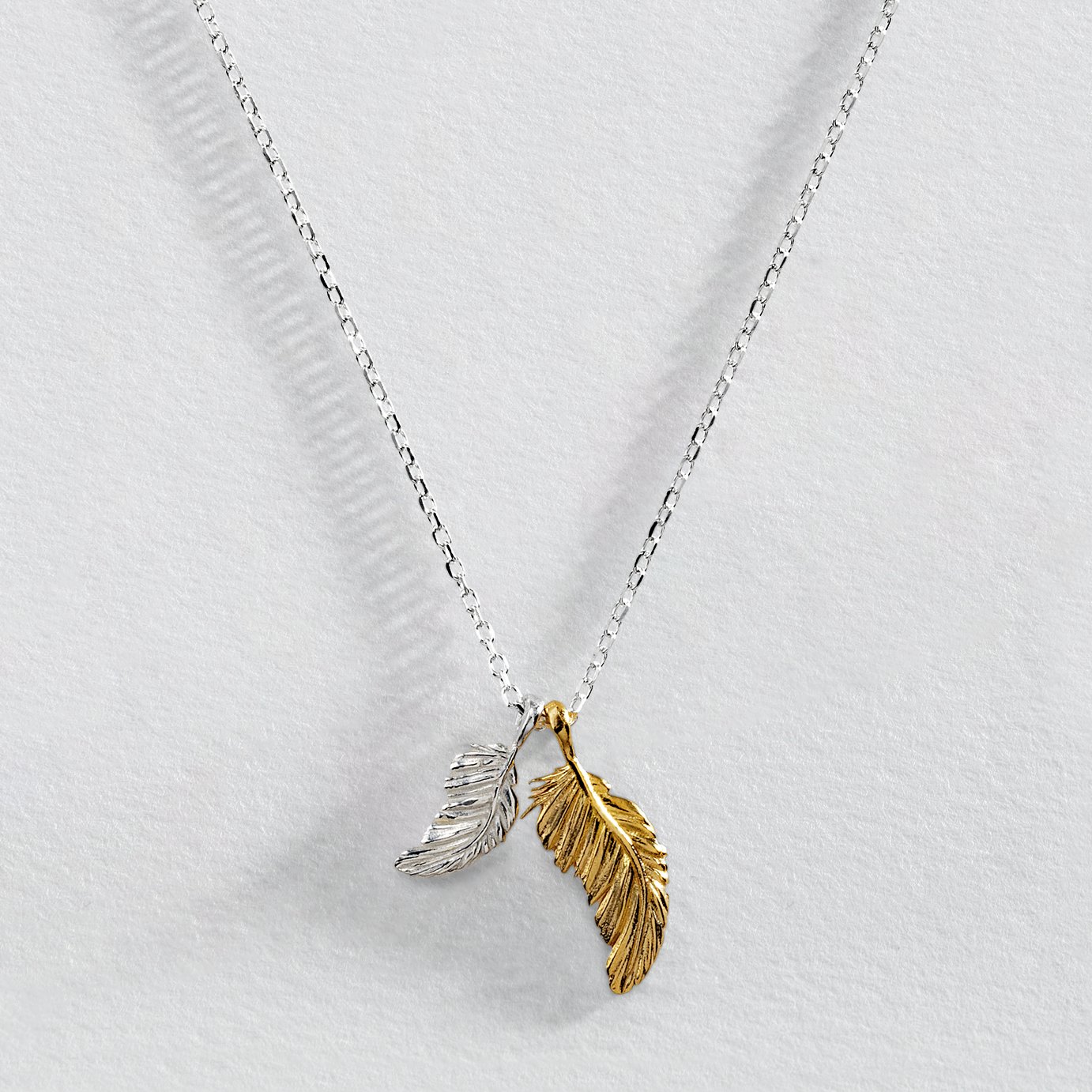 Revere Sterling Silver Two Tone Feather Necklace