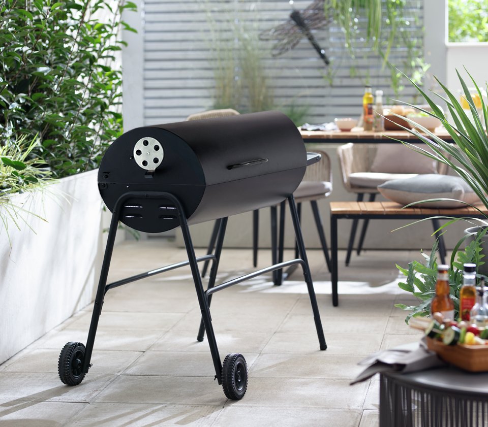 Argos Home Drum Charcoal BBQ With Cover & Utensils