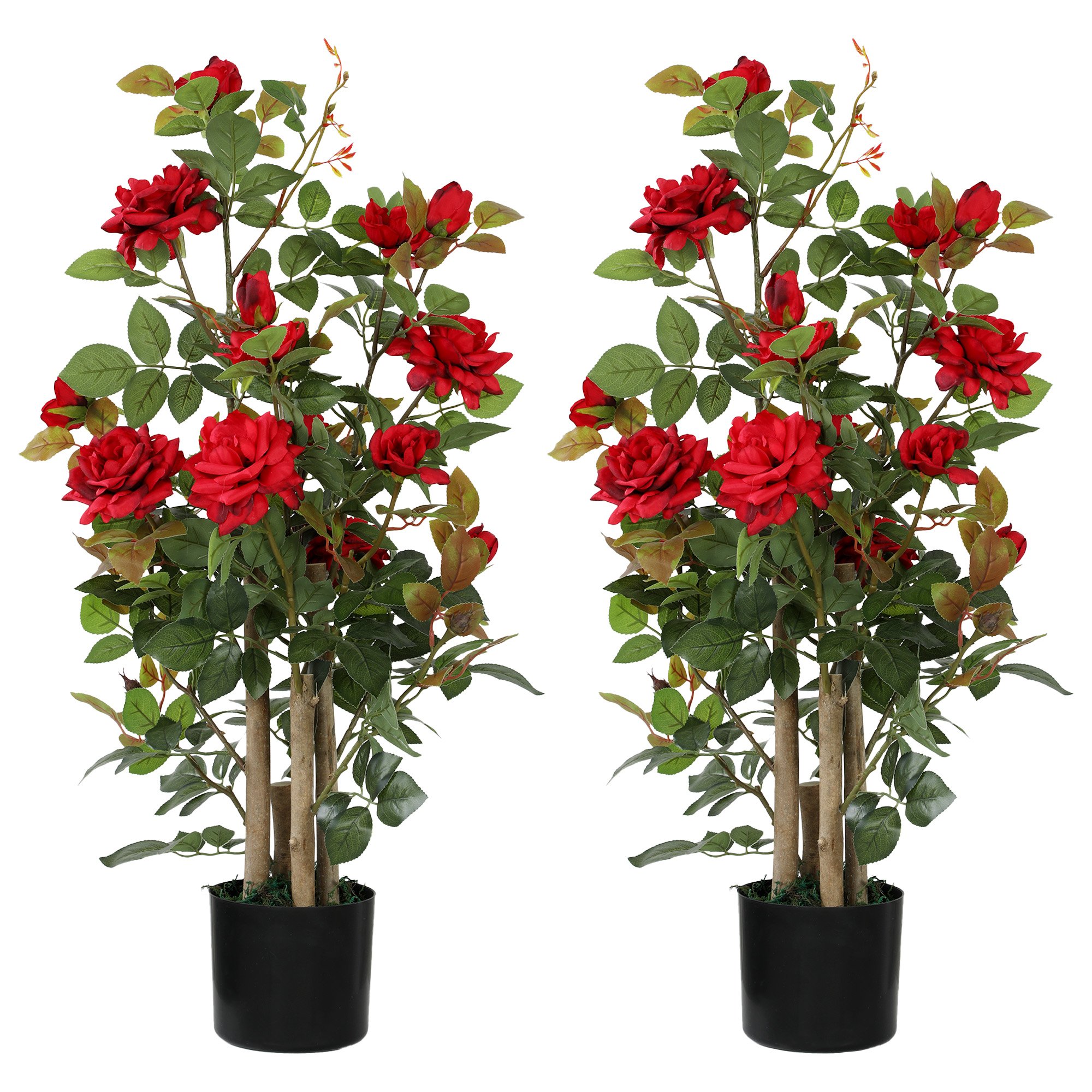 HOMCOM Set of 2 3FT Artificial Rose Tree with 344 Leaves and 17 Flowers - Red