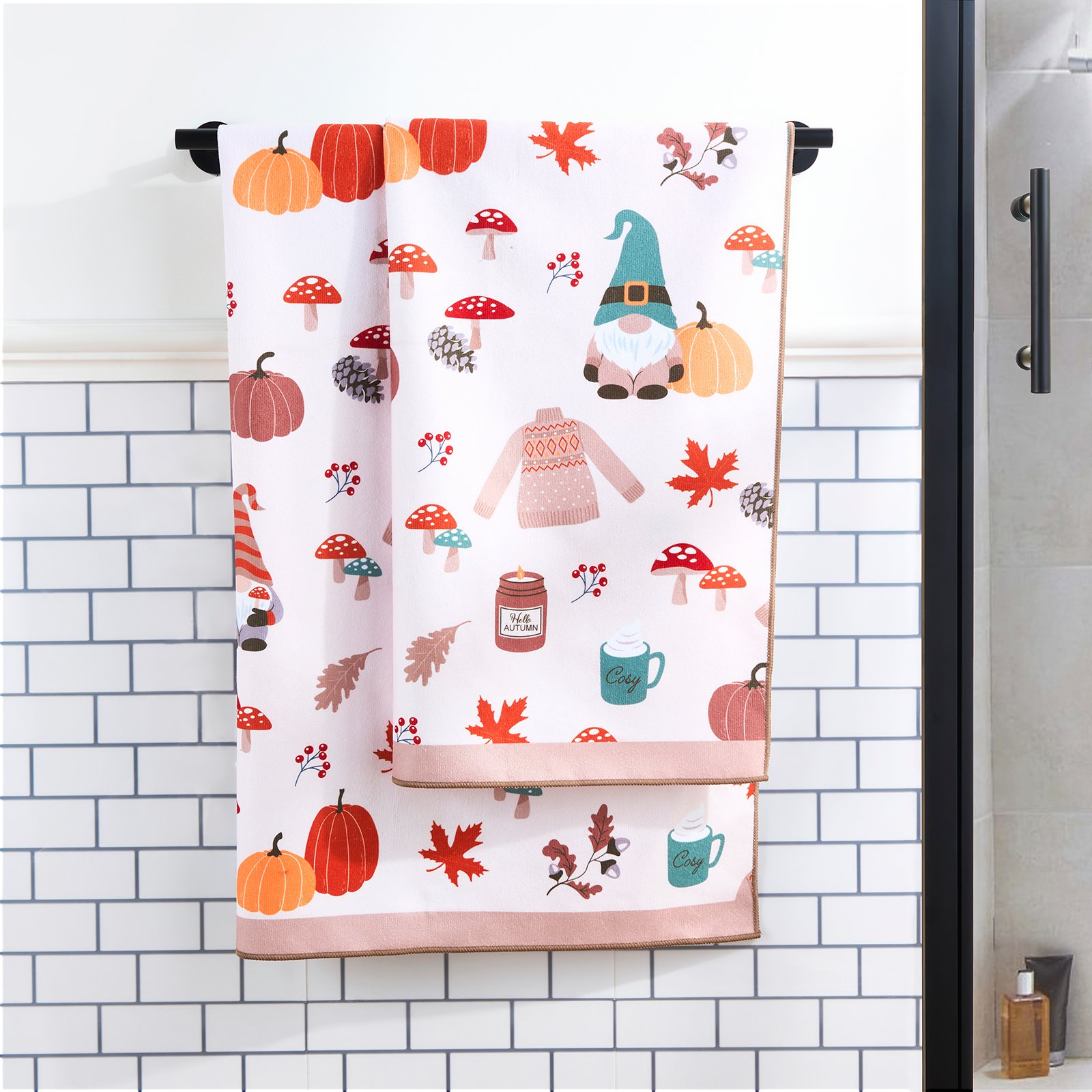 OHS Autumnal Gonk Print Hand Towel - 50 x 80cm - Natural