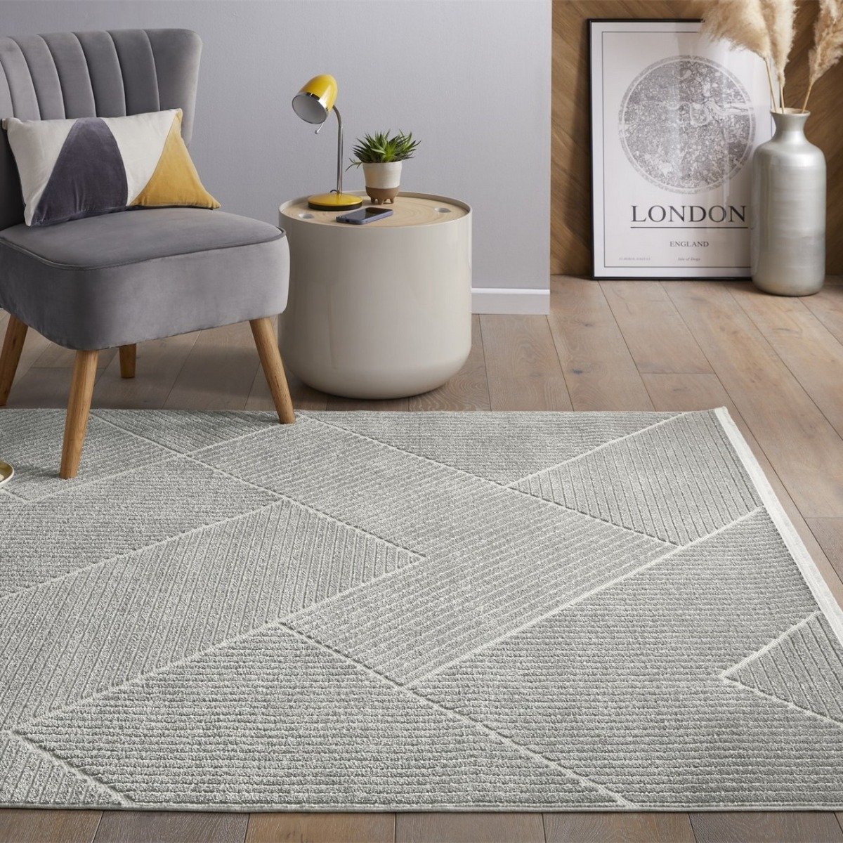 Mega Flooring Silver Modern Geometric Rug - 160 x 220cm