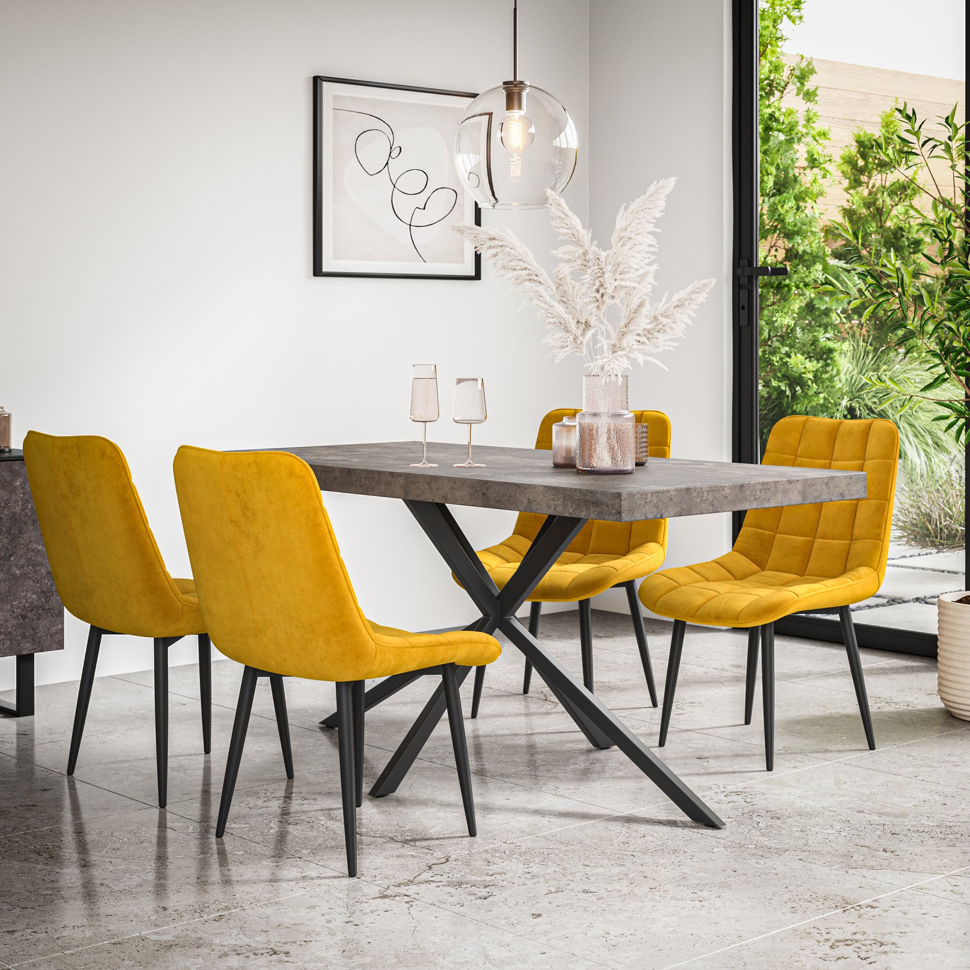 Furniture Online Donni Nova Concrete Effect Dining Table & 4 Mustard Chairs