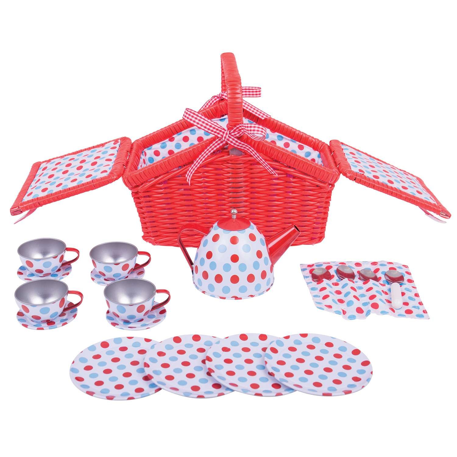Bigjigs Toys Spotted Basket Tea Set - 3 Years +