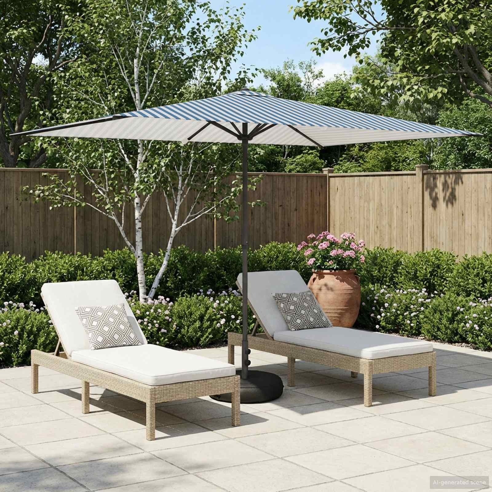 Walplus Rectangular Polyester Parasol - Blue and White - 290 x 190 x 228 cm