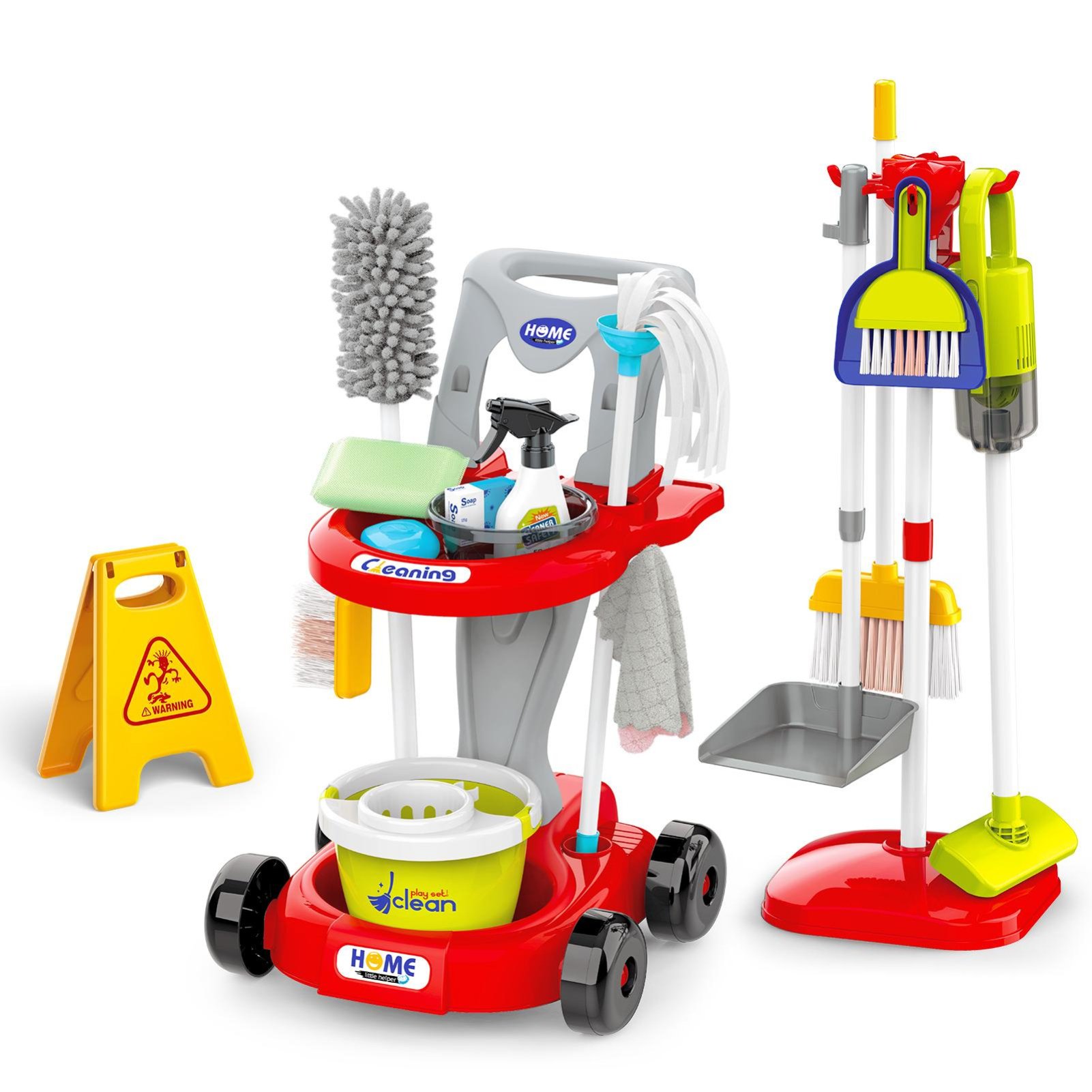 deAO Cleaning Trolley Play Set - Red
