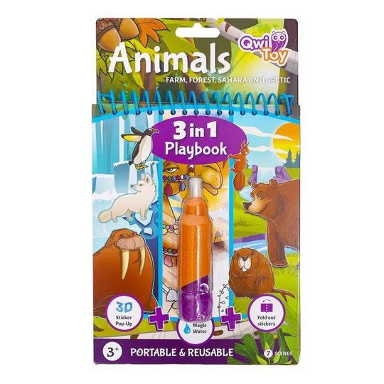 QwiToys Magic Water 3-in-1 Reusable Playbook - Animals