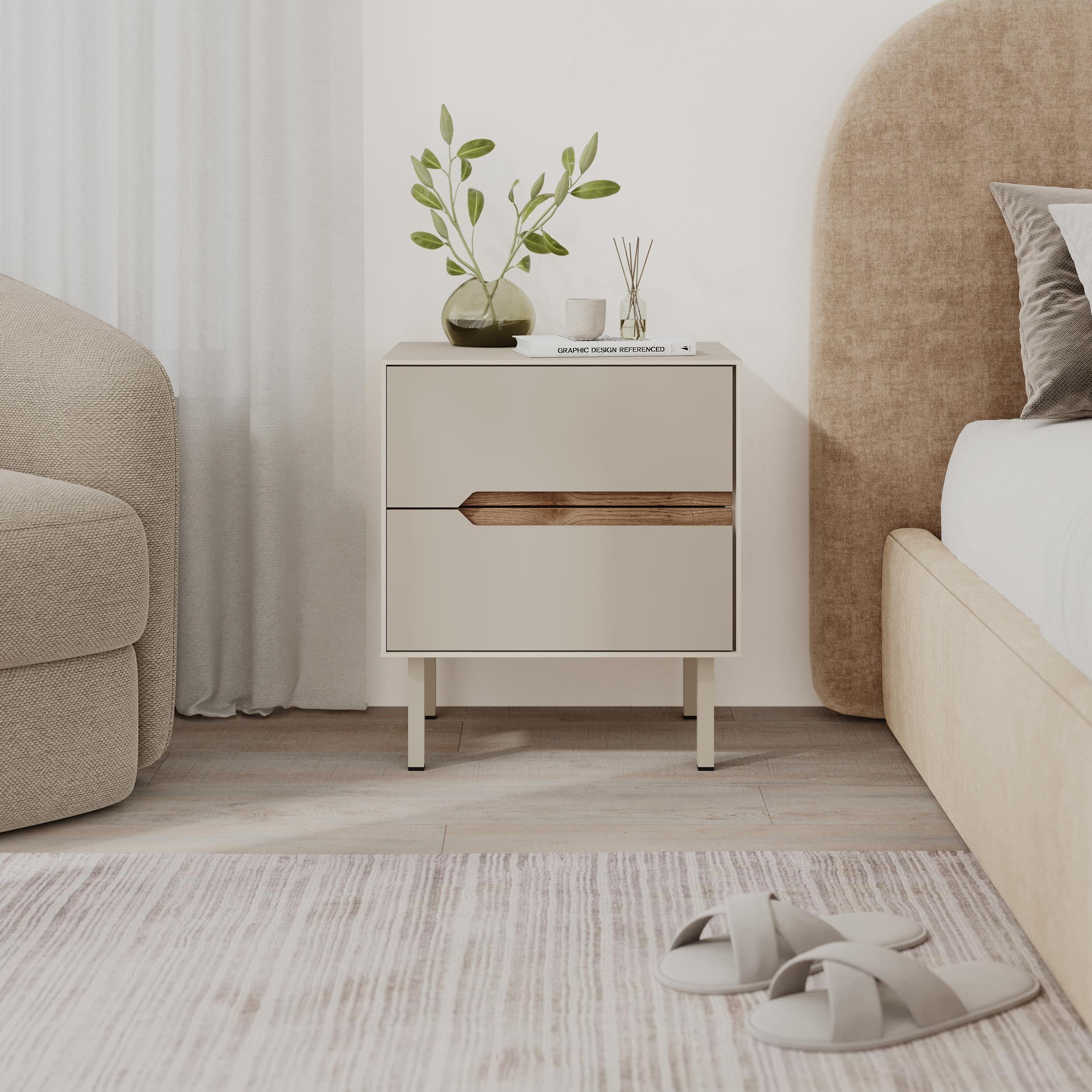 Decortie Arch Particleboard Bedside Table - Sandstone & Whiskey Oak