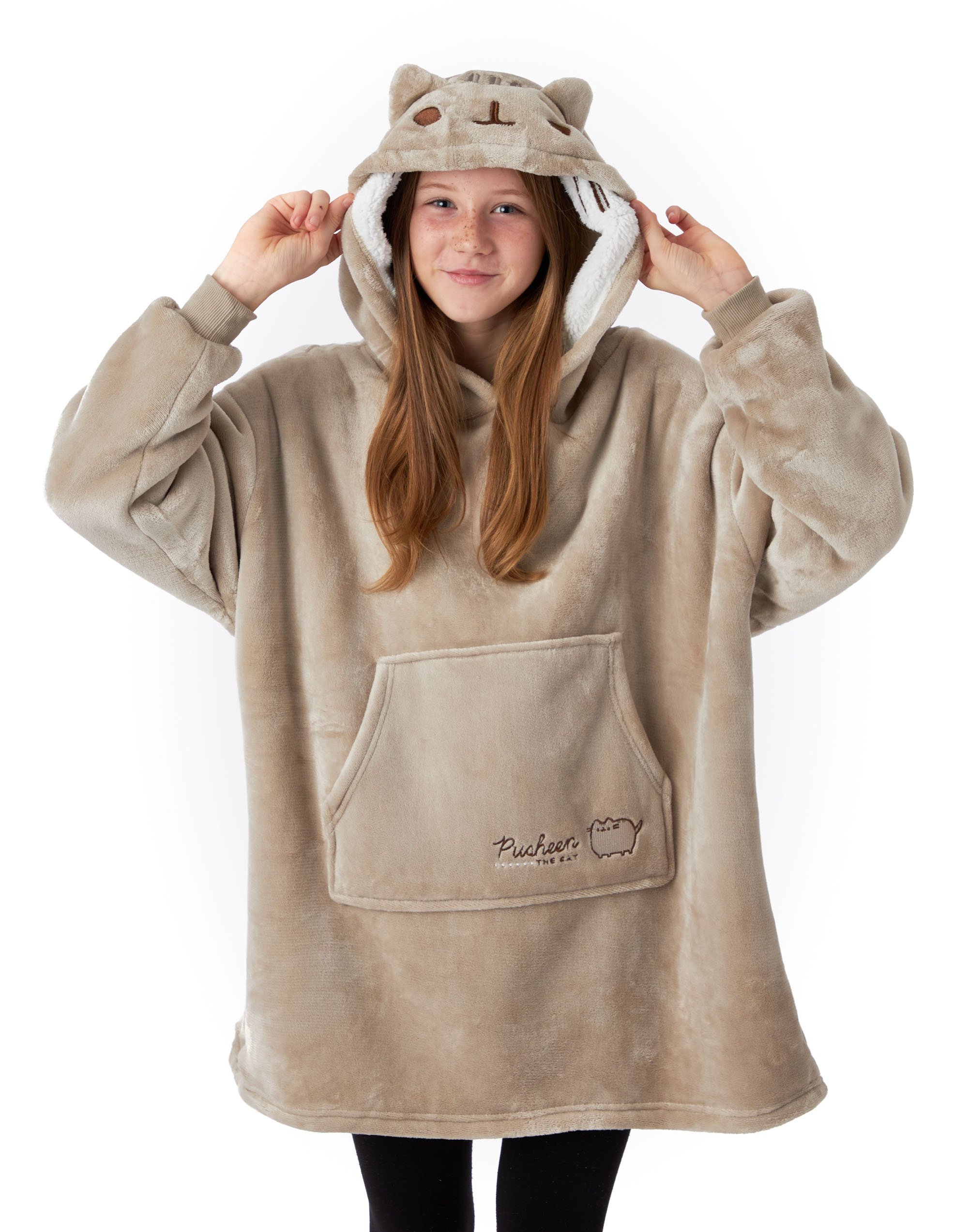 Pusheen Character Face Kids Girls Blanket Hoodie - Brown