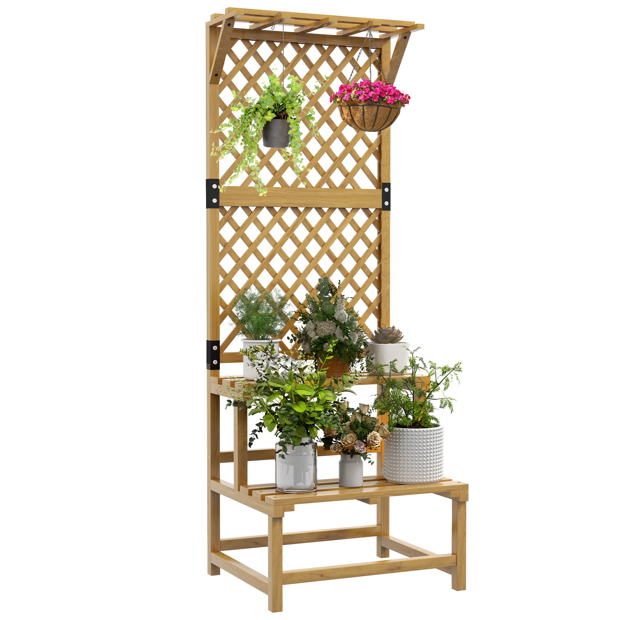 Outsunny 2 Tier Wooden Freestanding Raised Garden Bed - Yellow