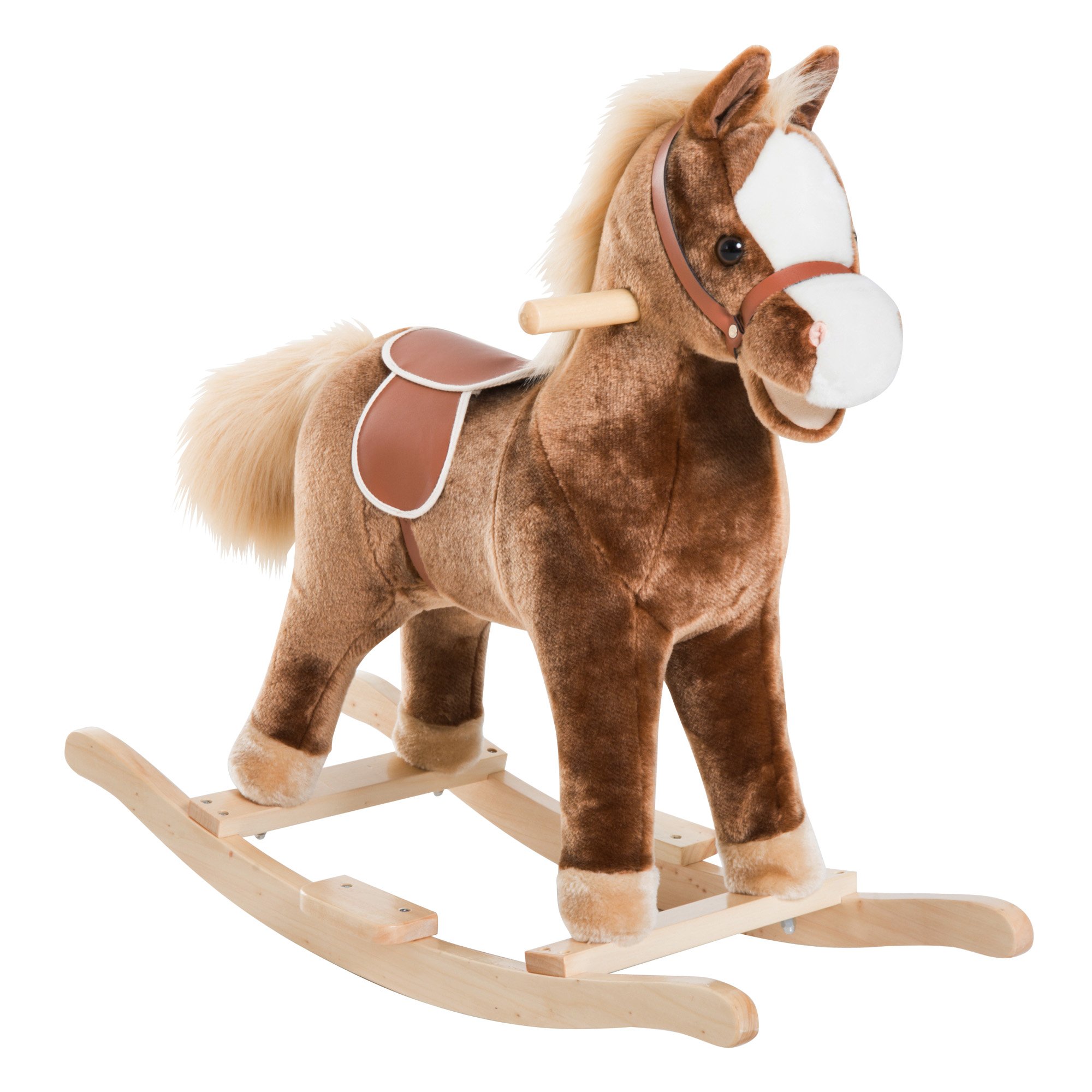 HOMCOM Plush Wooden Base Handle Grip Kids Rocking Horse - Brown