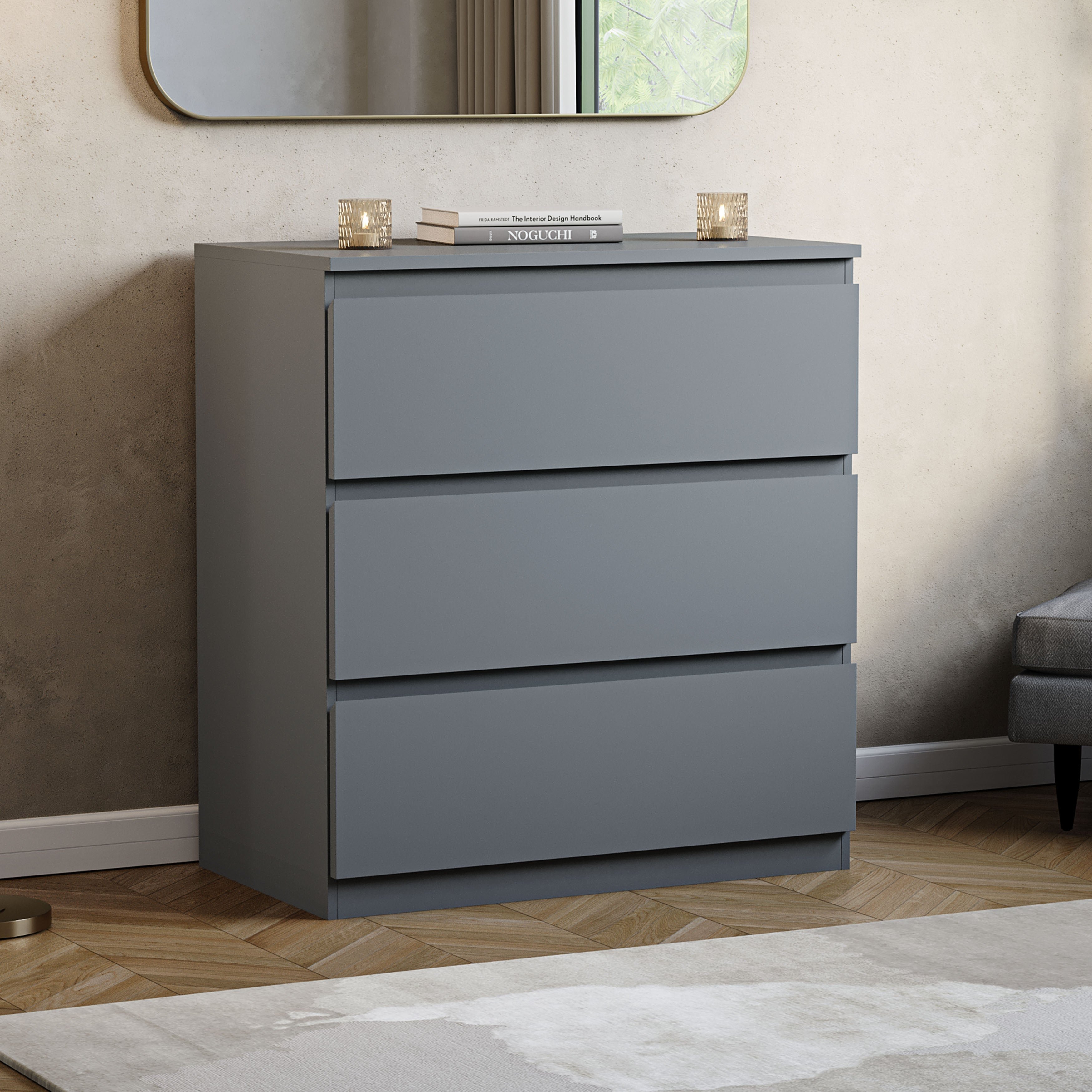 Vida Designs Denver 3 Drawer Chest - Grey