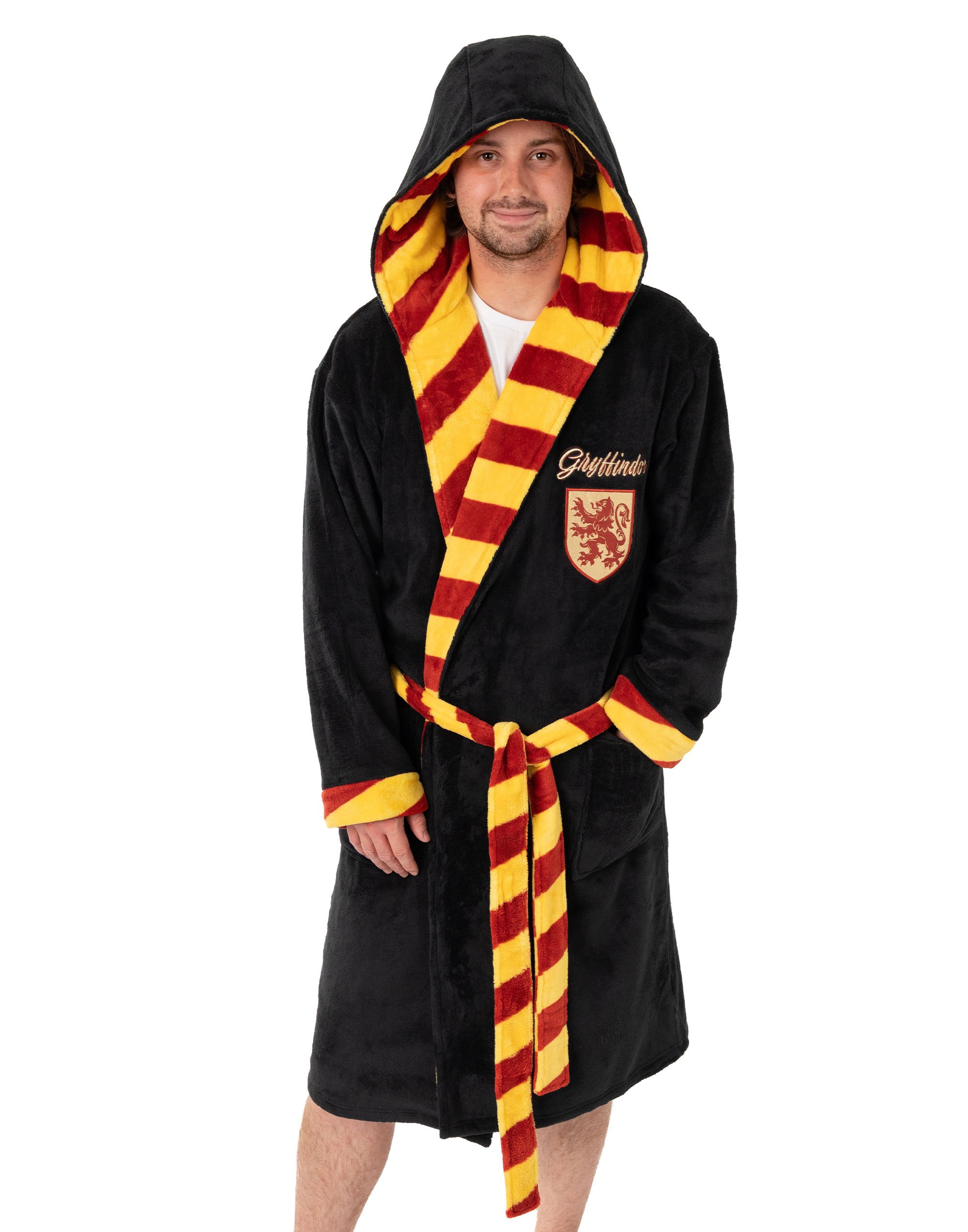 Harry Potter Gryffindor Adult Unisex Black Hooded Bathrobe - XL