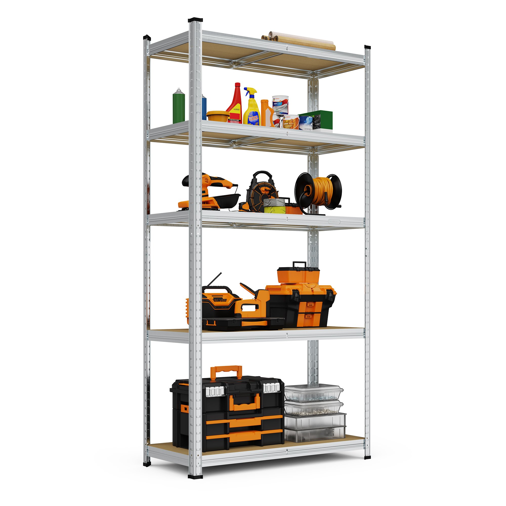 VonHaus 5 Tier Medium Galvanised Heavy Duty Garage Shelving Unit - Silver