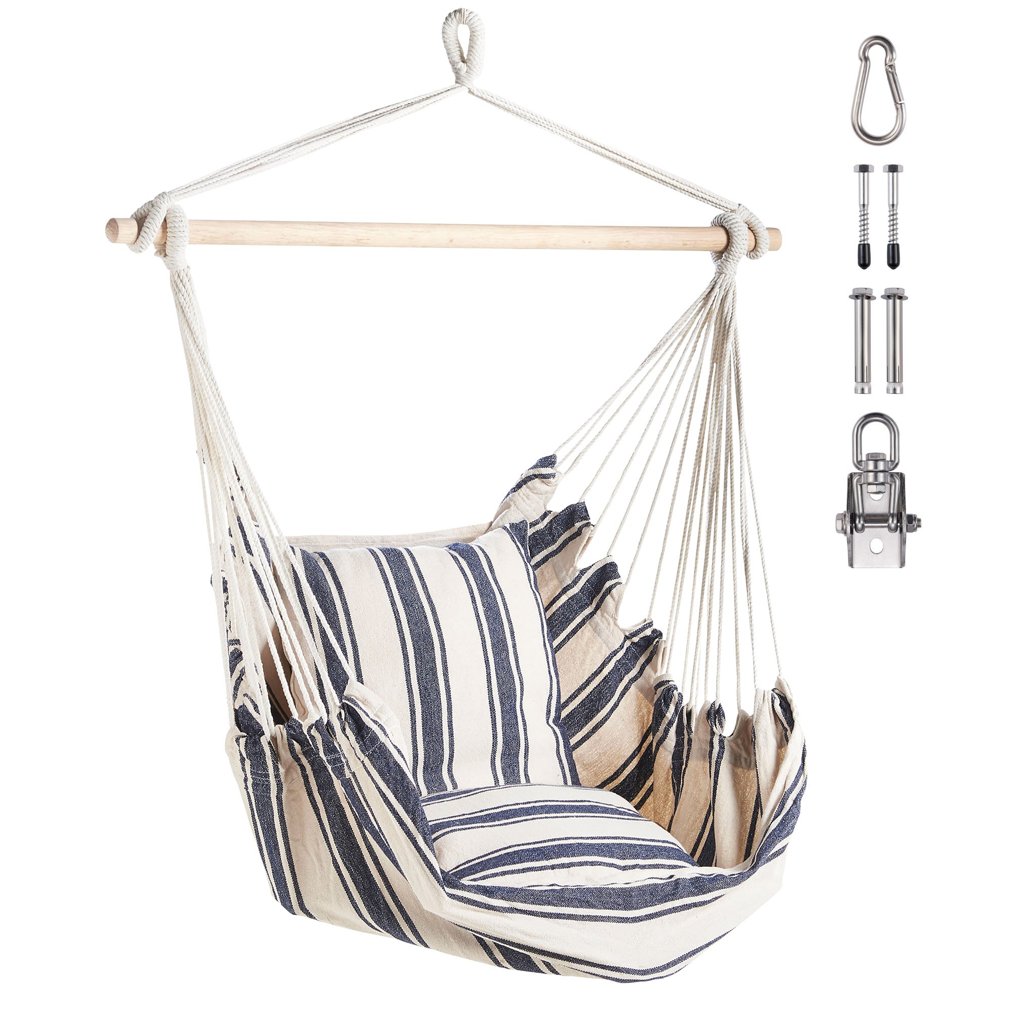 Vonhaus Seville Outdoor Hanging Chair with Attachments - Blue and White