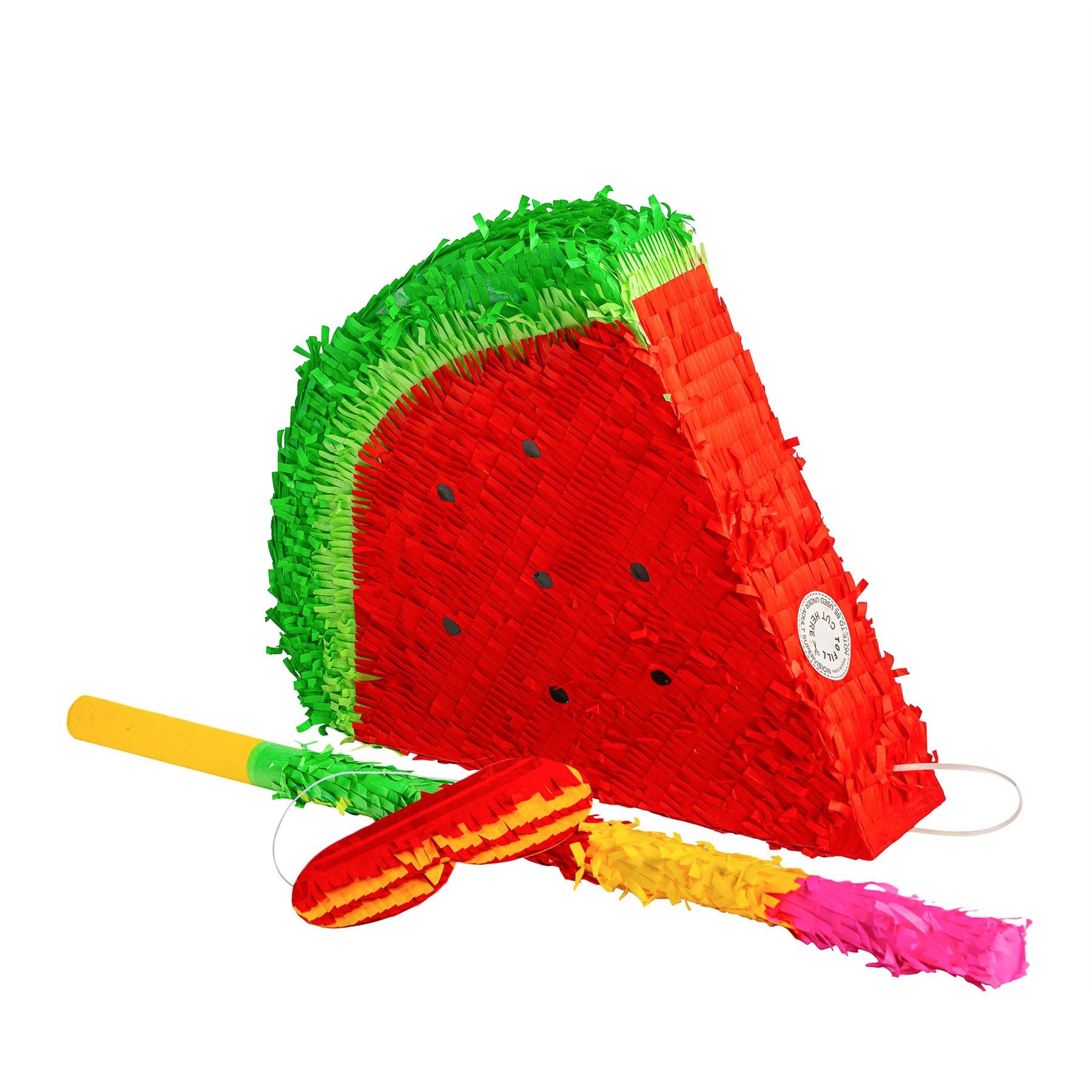 Fax Potato Watermelon Cardboard Pinata Set with Stick and Blindfold - Red