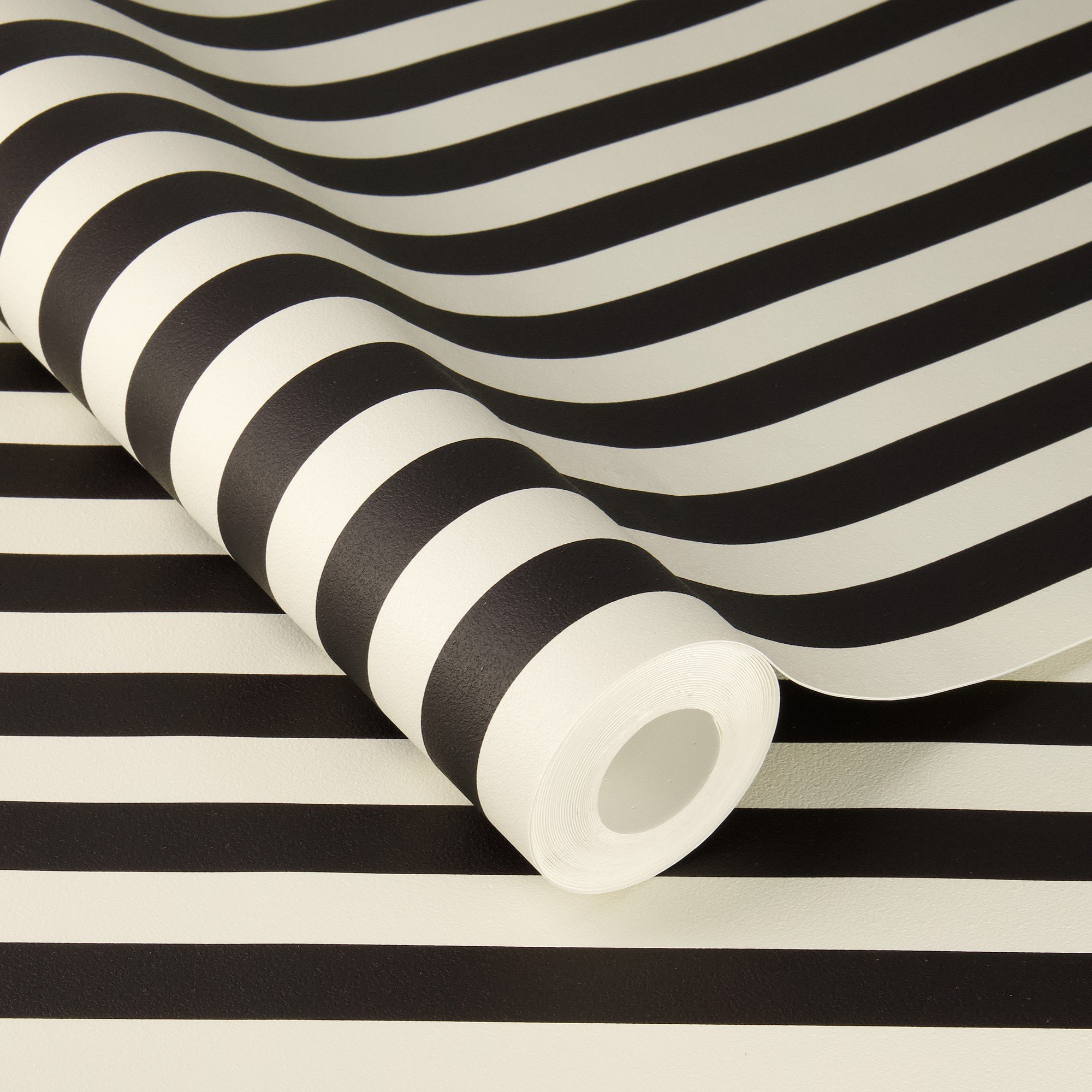 Rasch x Tesa Lenny Classic Slim Stripe Peel Stick Textured Wallpaper - Black